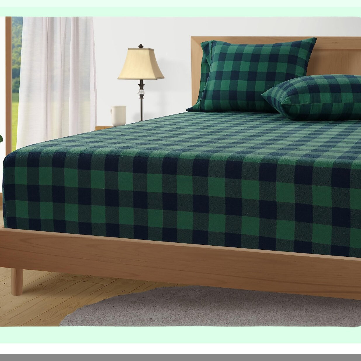 CozyCheck Cotton Flannel Bedding Set - Twin Size 3-Piece Sheets, Lightweight & Breathable, Brushed for Extra Softness, Warm & Cozy, 16" Deep Pocket - Buffalo Check Green