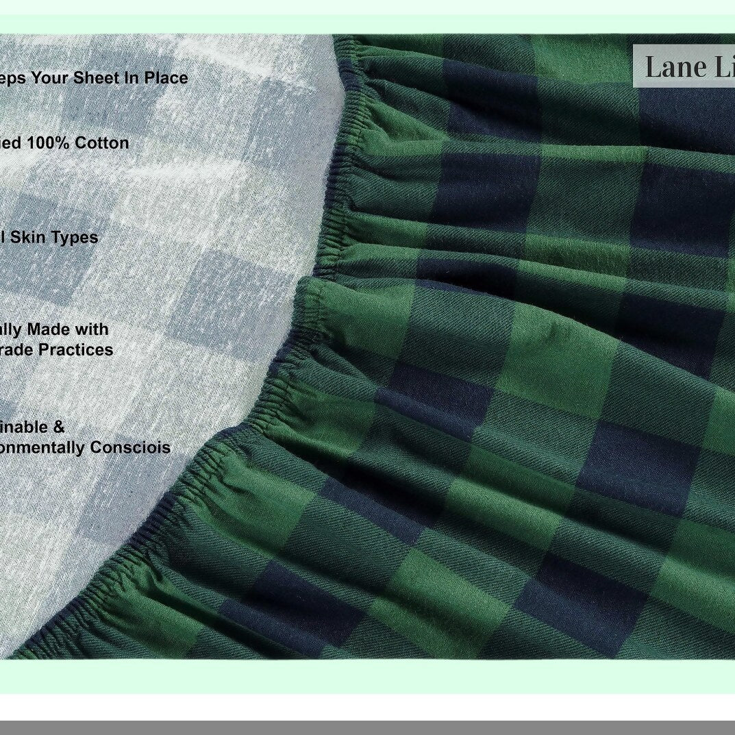 CozyCheck Cotton Flannel Bedding Set - Twin Size 3-Piece Sheets, Lightweight & Breathable, Brushed for Extra Softness, Warm & Cozy, 16" Deep Pocket - Buffalo Check Green