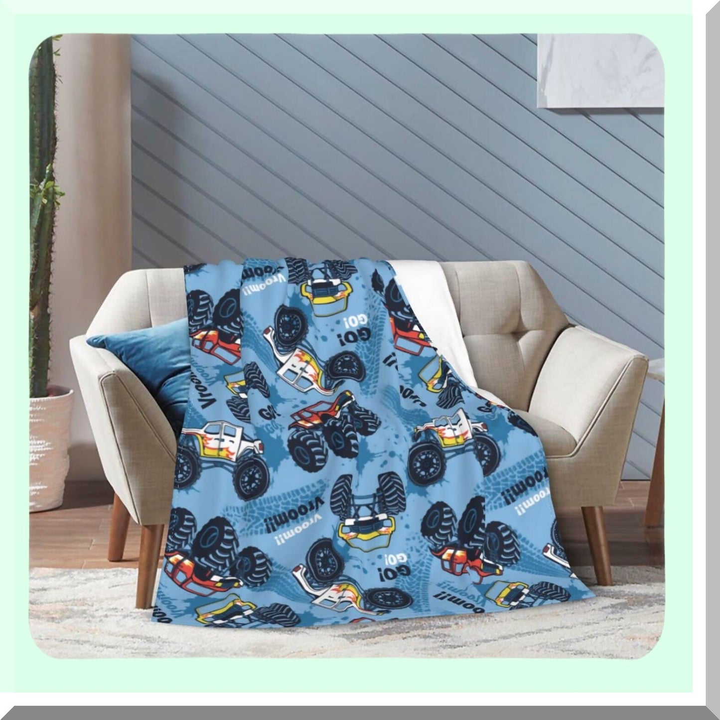 Monster Truck Mania Ultra Soft Fleece Throw Blanket - All Season Warmth for Bed, Chair, Car, Sofa, or Couch - 50"x40""