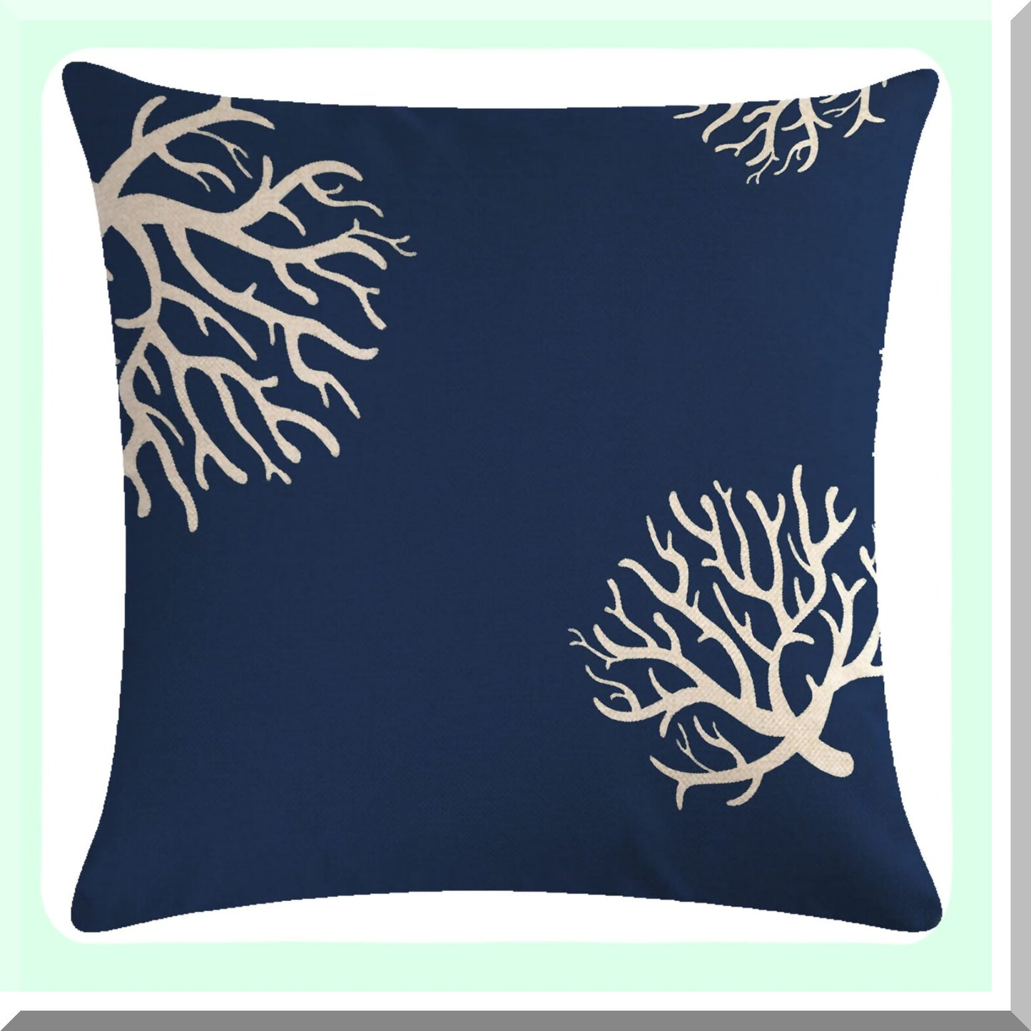 Navy Blue Coastal Coral Cushion Cover - Sea Plant Nautical Decorative Pillowcase 18x18 Inch - Beach Theme Sofa Couch Bed Pillow Cover