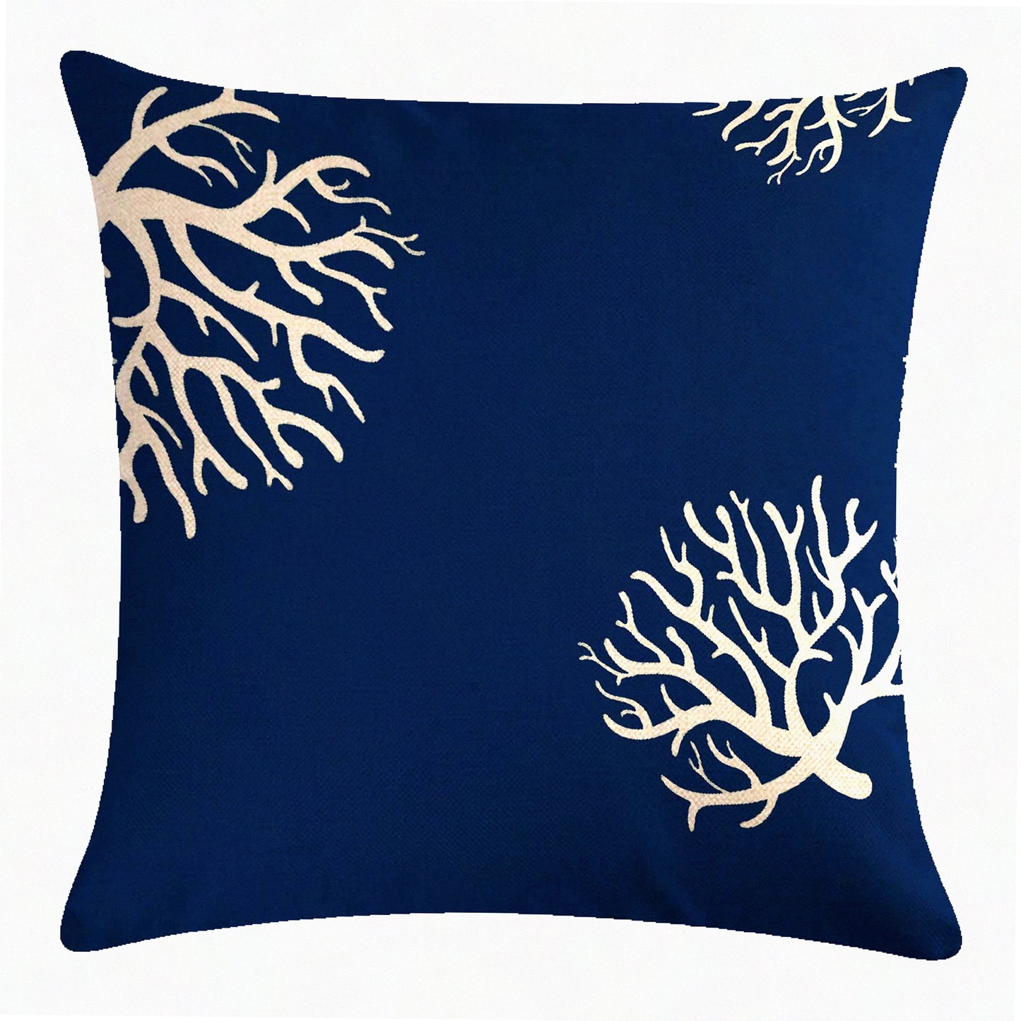 Navy Blue Coastal Coral Cushion Cover - Sea Plant Nautical Decorative Pillowcase 18x18 Inch - Beach Theme Sofa Couch Bed Pillow Cover
