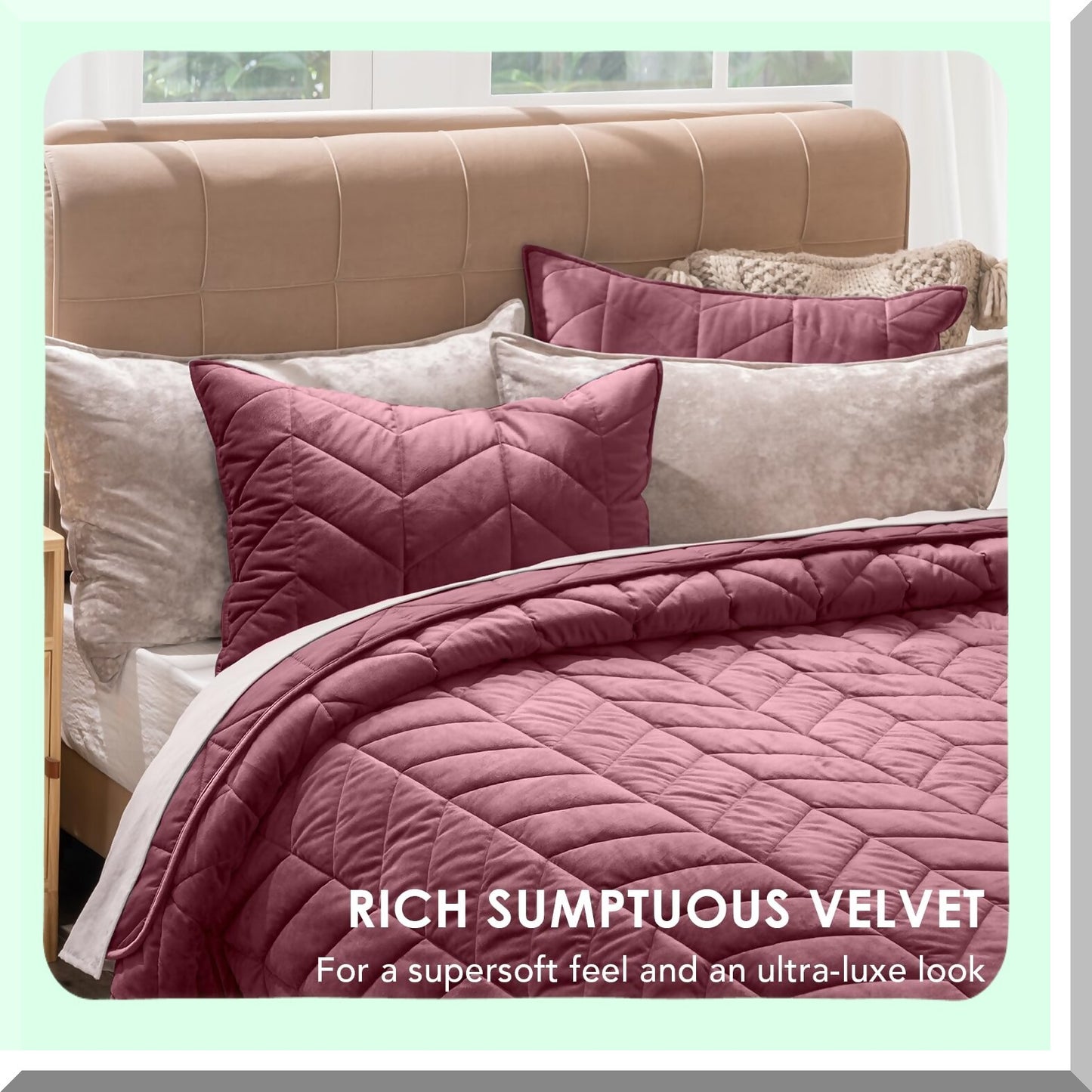 Diamond Velvet Luxe Quilt Set - Queen Size | Ultra Soft Lightweight Comforter | Matele Oversized Bedspread Coverlet for Winter | 3-Piece Set with 2 Shams | Burgundy, 92"x96"