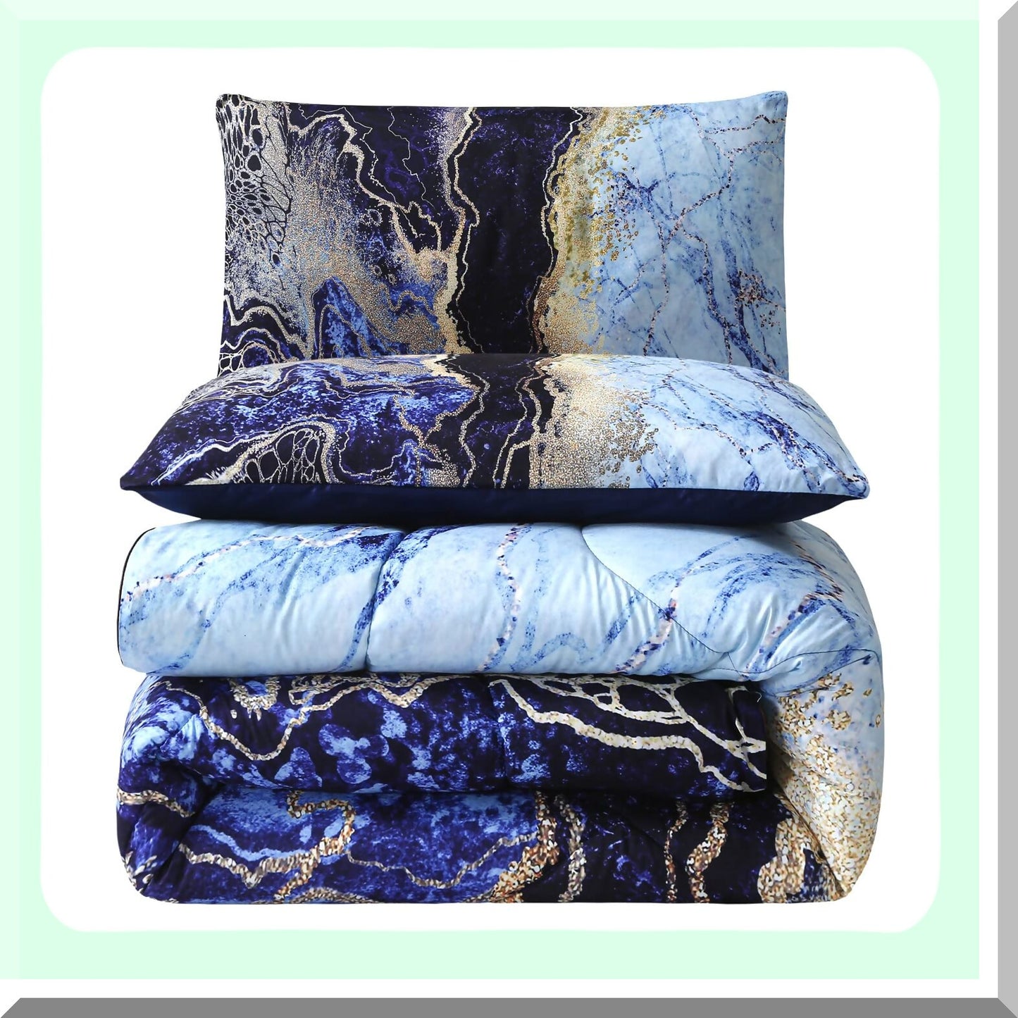 Volcanic Blue Marble Comforter Set - Queen Size 3 Pieces - Ultra Soft Microfiber Quilt - All Seasons - Watercolor Pattern Design - Silkly - Pillowcases