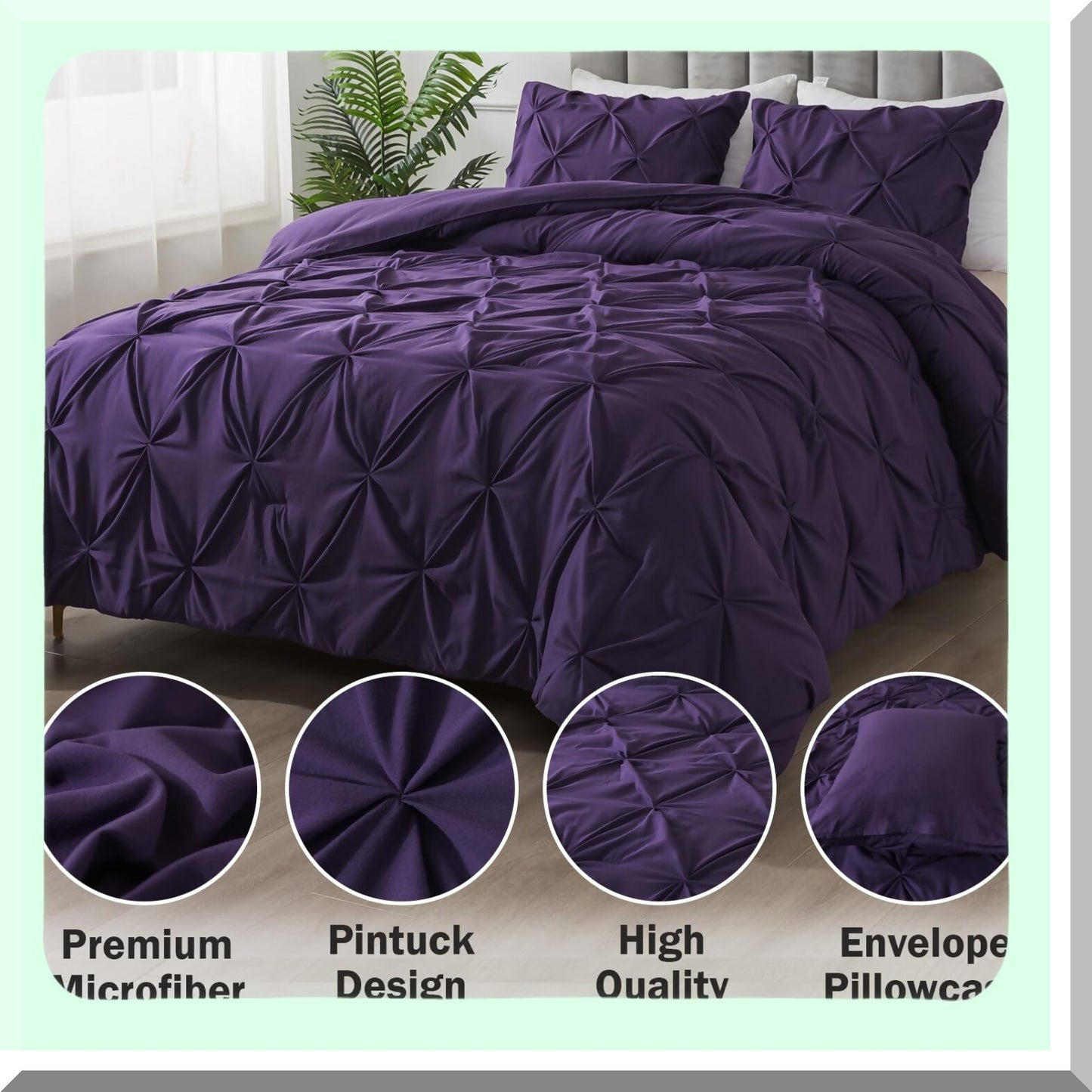 Lavender Dream Queen Comforter Set - 3 Piece Lightweight Pinch Pleat Bedding Set with Soft Microfiber Material - Fits Queen Bed (90x90 Inch) - Includes 1 Comforter and 2 Pillowcases