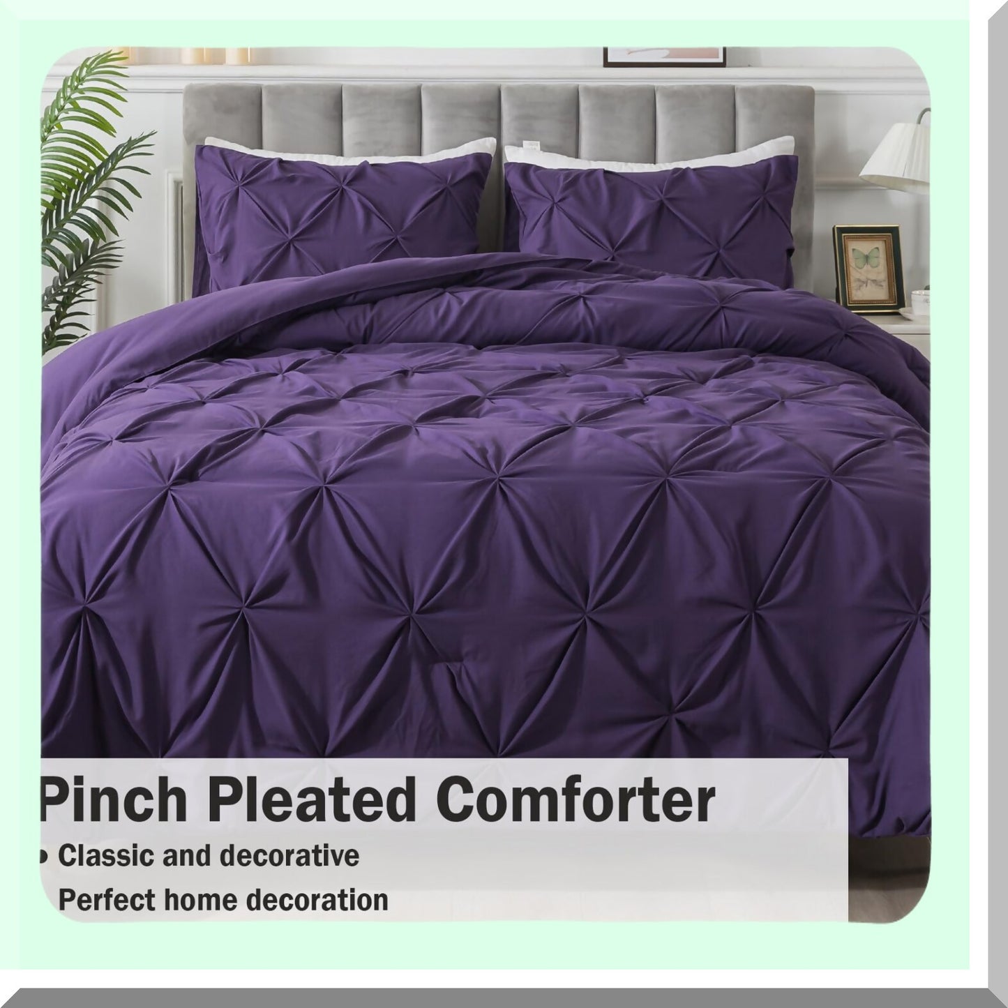 Lavender Dream Queen Comforter Set - 3 Piece Lightweight Pinch Pleat Bedding Set with Soft Microfiber Material - Fits Queen Bed (90x90 Inch) - Includes 1 Comforter and 2 Pillowcases