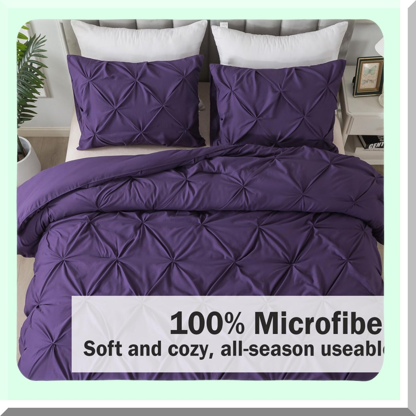Lavender Dream Queen Comforter Set - 3 Piece Lightweight Pinch Pleat Bedding Set with Soft Microfiber Material - Fits Queen Bed (90x90 Inch) - Includes 1 Comforter and 2 Pillowcases