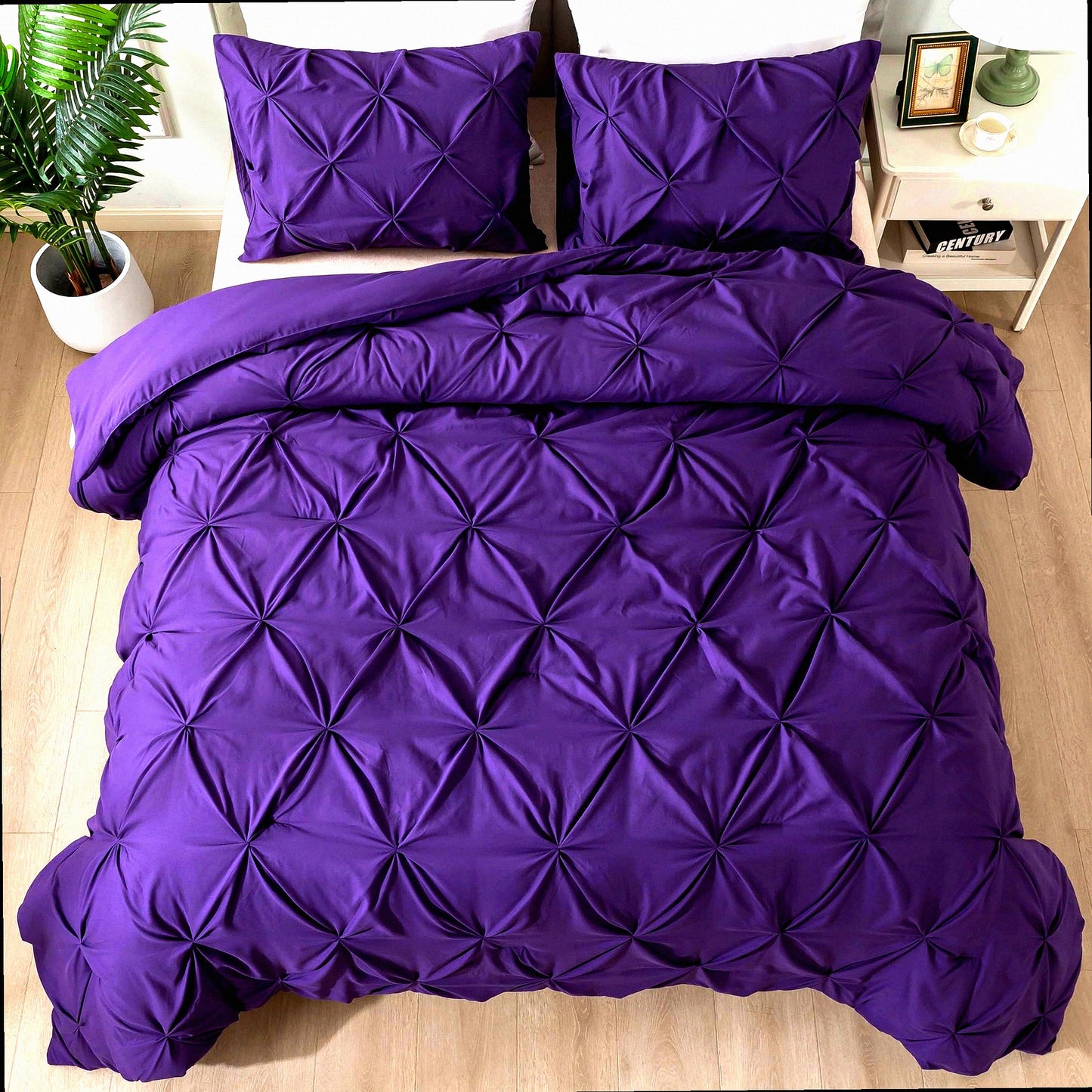 Lavender Dream Queen Comforter Set - 3 Piece Lightweight Pinch Pleat Bedding Set with Soft Microfiber Material - Fits Queen Bed (90x90 Inch) - Includes 1 Comforter and 2 Pillowcases