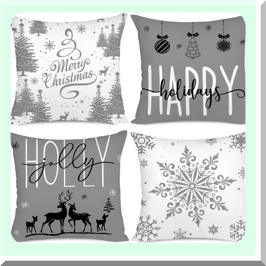 Holiday Farmhouse Snowflake Pillow Covers Set of 4
