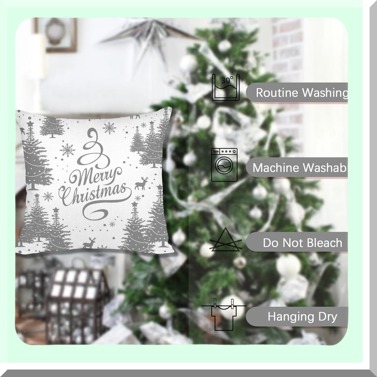 Holiday Farmhouse Snowflake Pillow Covers - Set of 4 Merry Decor Cushion Cases for Couch Sofa 18x18 (Grey) - Happy Holidays Holly Jolly