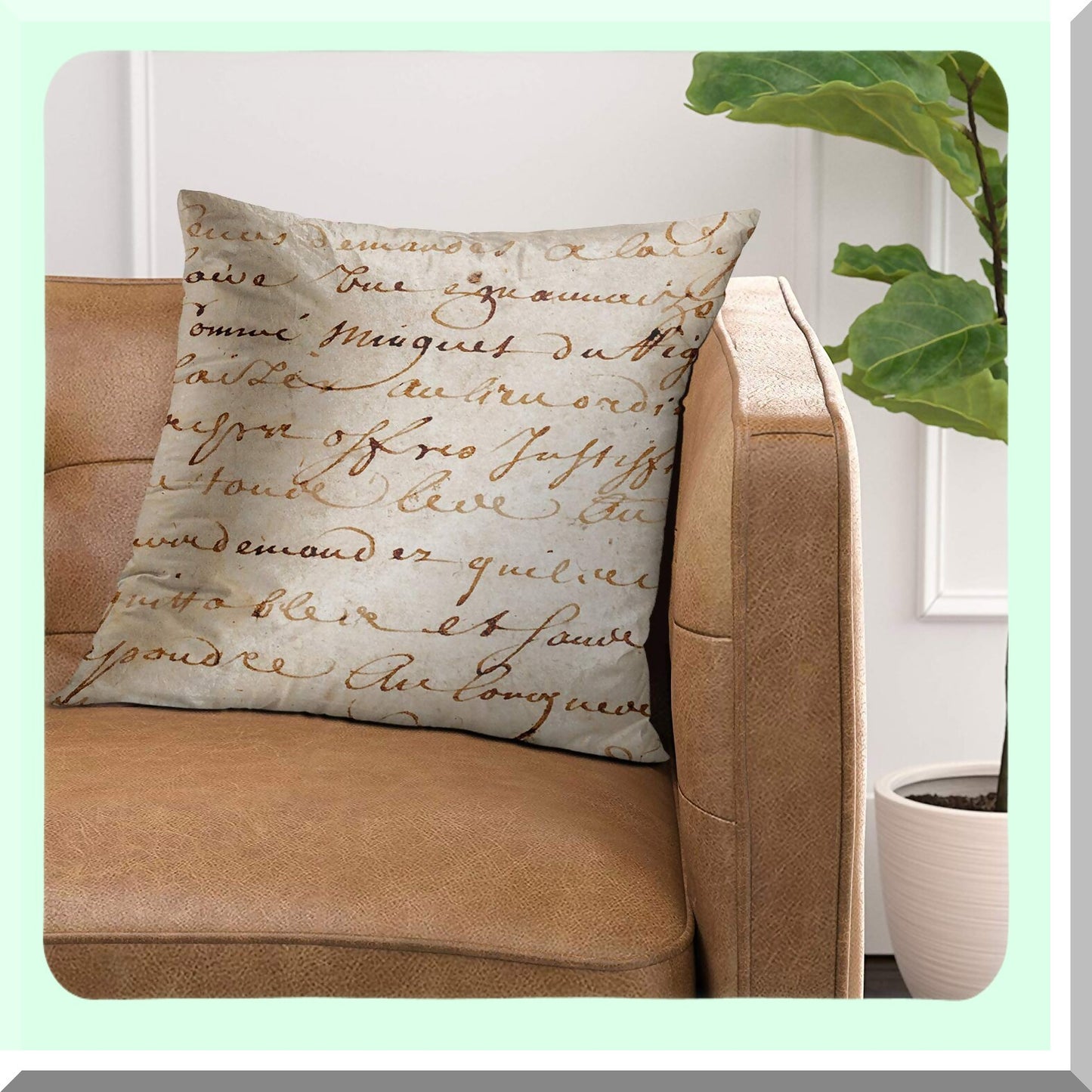 Vintage Script Linen Pillow Cover - Grunge Parchment Paper Decor - Retro Home Decor Square Cushion - 18x18 Inch Cotton Decorative Case