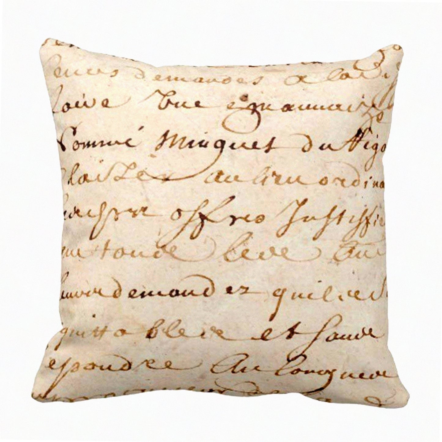 Vintage Script Linen Pillow Cover - Grunge Parchment Paper Decor - Retro Home Decor Square Cushion - 18x18 Inch Cotton Decorative Case