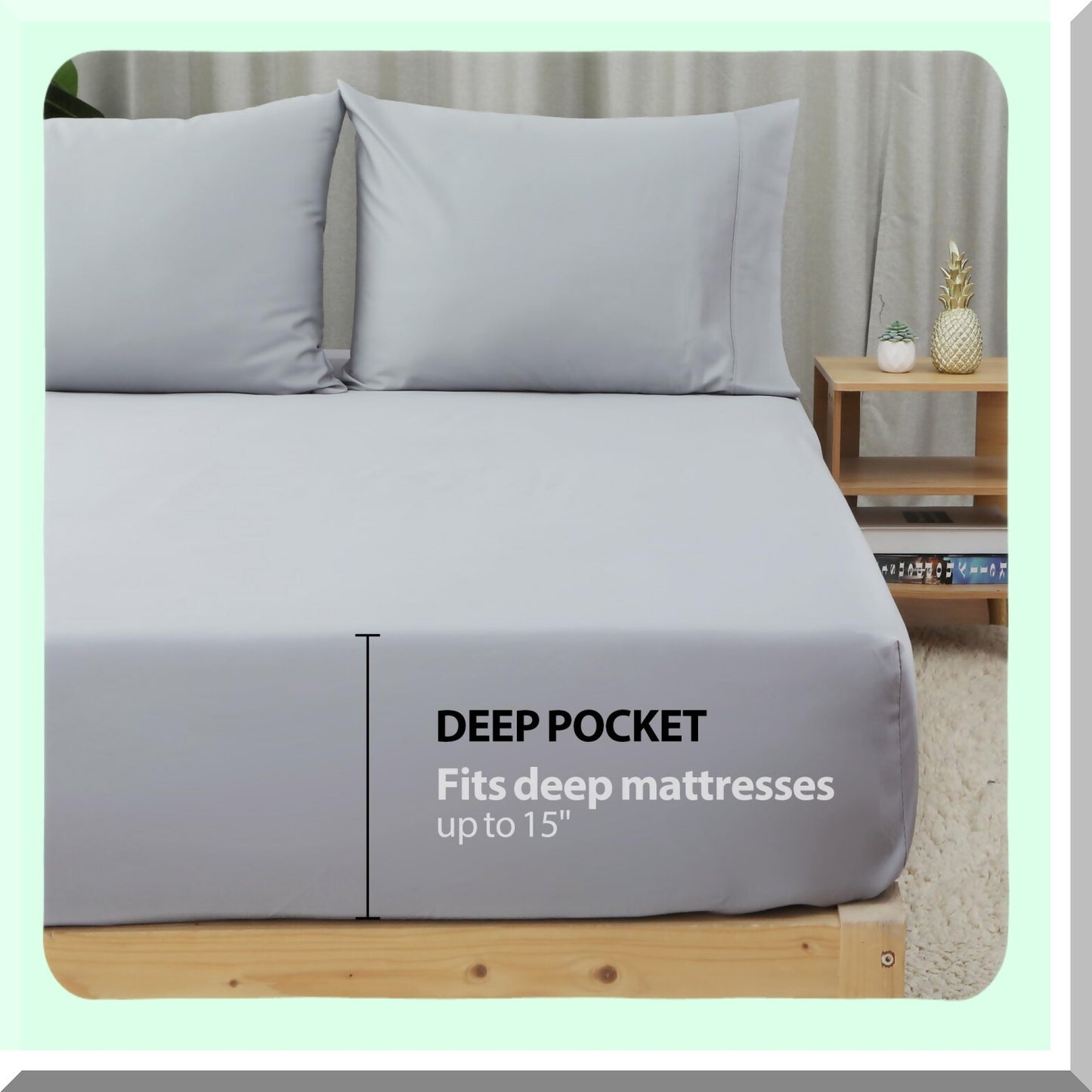 Luxury Cotton Sateen Twin Fitted Sheet - 600 Thread Count Deep Pocket Bottom Sheet for Home & Hotel - Soft & Durable Gray Twin Sheet - 15" Deep Pocket