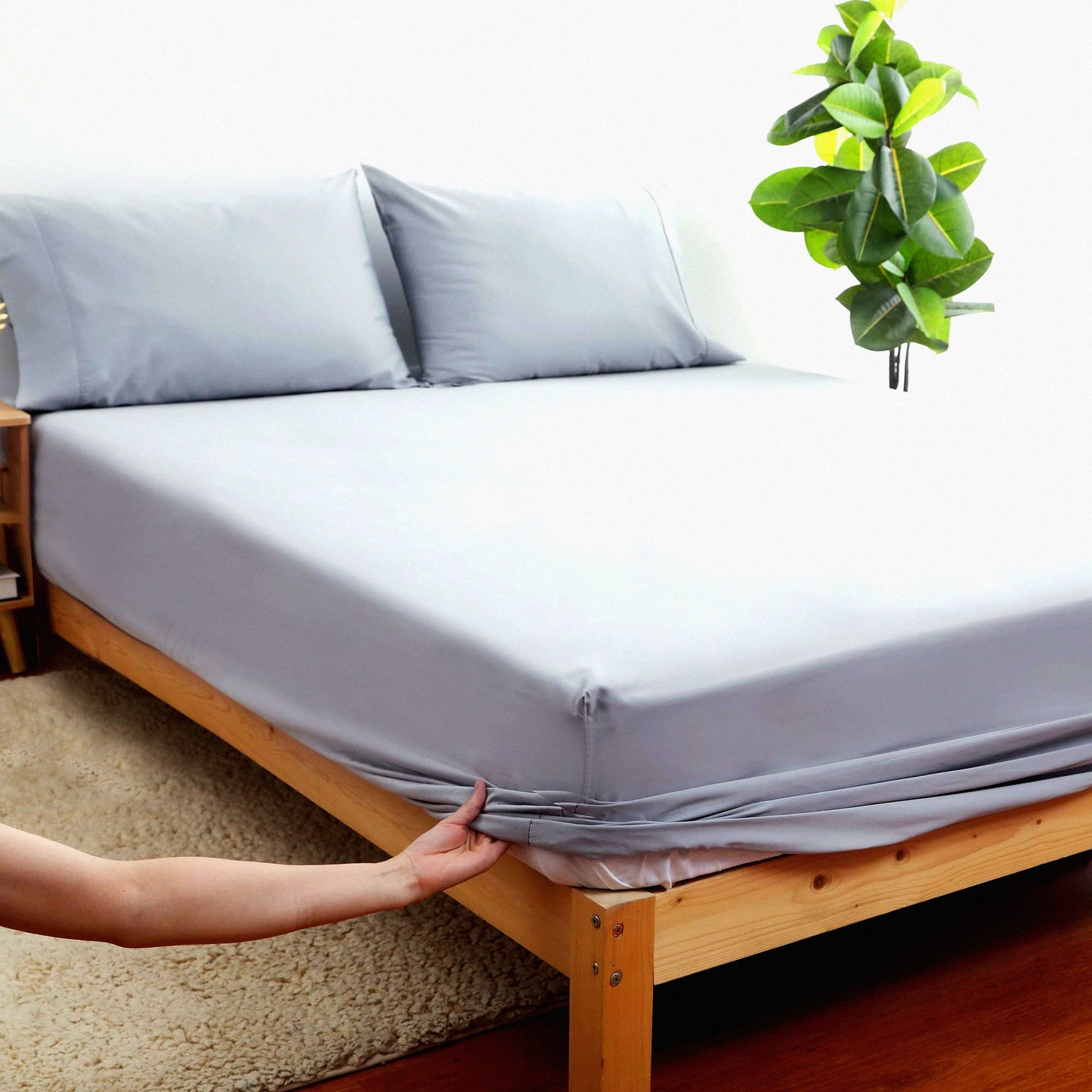 Luxury Cotton Sateen Twin Fitted Sheet - 600 Thread Count Deep Pocket Bottom Sheet for Home & Hotel - Soft & Durable Gray Twin Sheet - 15" Deep Pocket