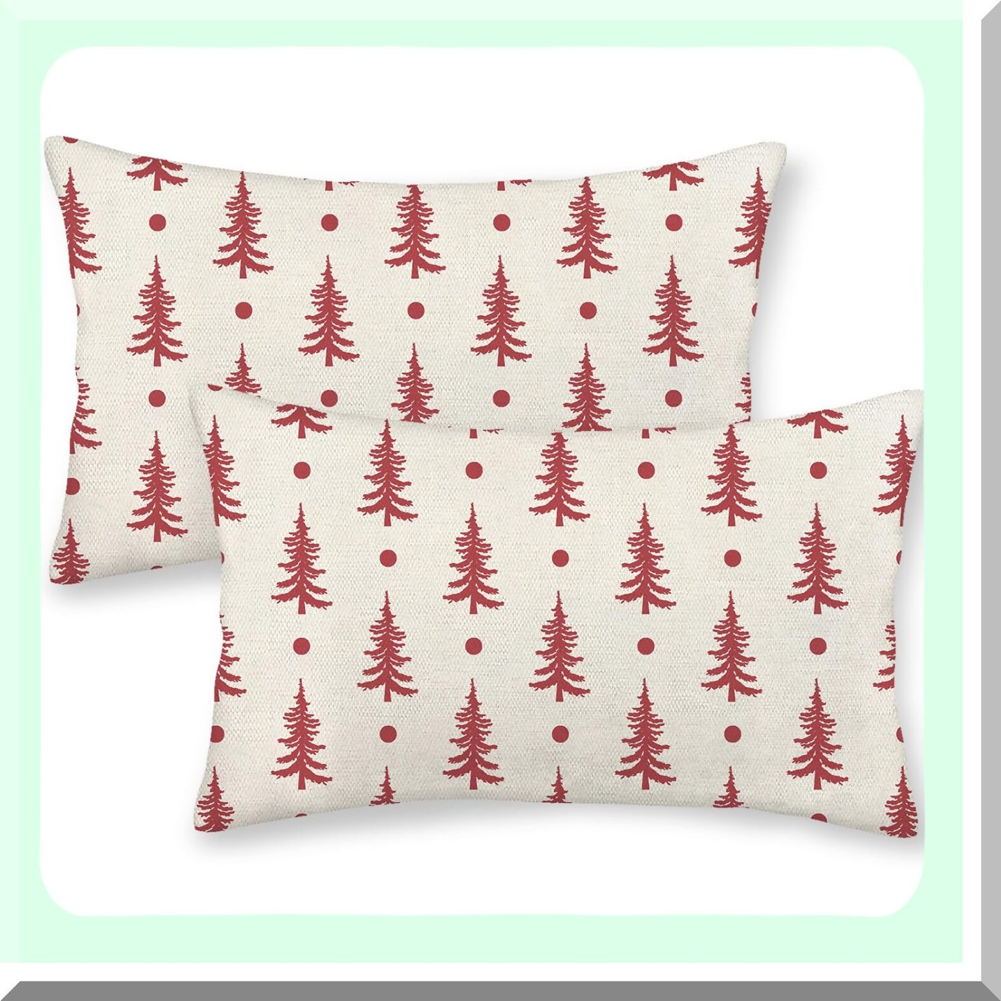 Winter Wonderland Pillow Covers - Set of 2, Xmas Tree Geometric Red Throw Pillows - Farmhouse Holiday Decorations for Couch Home - 12x20 Outdoor Cushion Covers