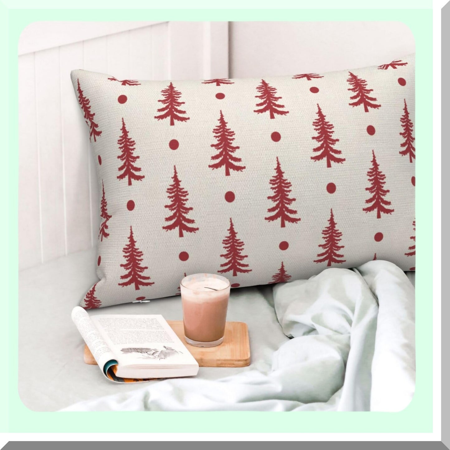 Winter Wonderland Pillow Covers - Set of 2, Xmas Tree Geometric Red Throw Pillows - Farmhouse Holiday Decorations for Couch Home - 12x20 Outdoor Cushion Covers