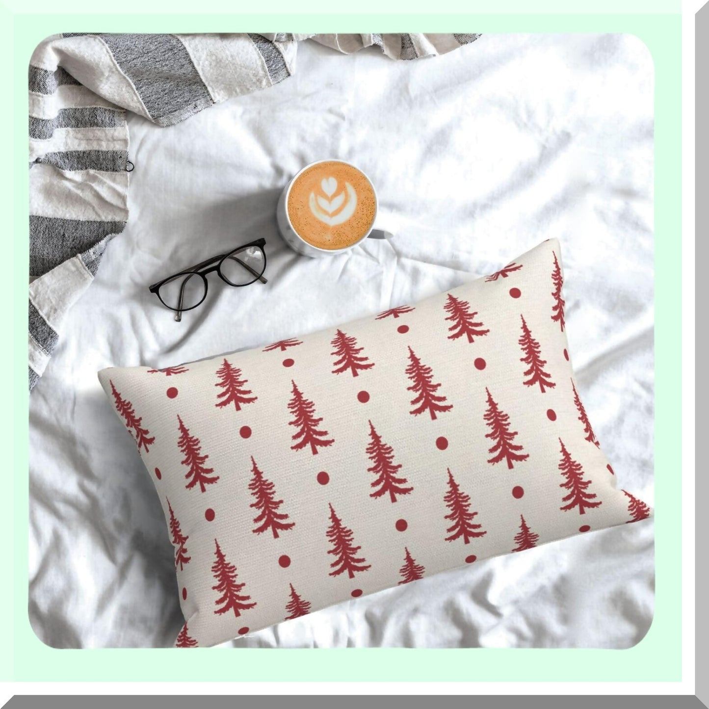 Winter Wonderland Pillow Covers - Set of 2, Xmas Tree Geometric Red Throw Pillows - Farmhouse Holiday Decorations for Couch Home - 12x20 Outdoor Cushion Covers