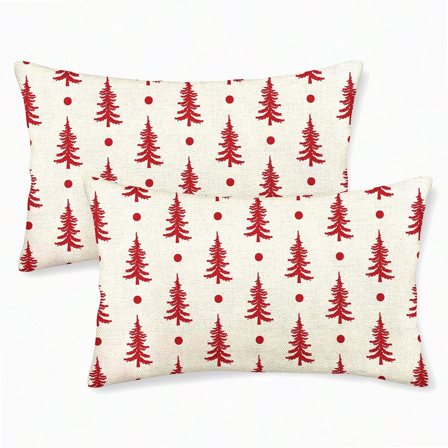 Winter Wonderland Pillow Covers - Set of 2, Xmas Tree Geometric Red Throw Pillows - Farmhouse Holiday Decorations for Couch Home - 12x20 Outdoor Cushion Covers