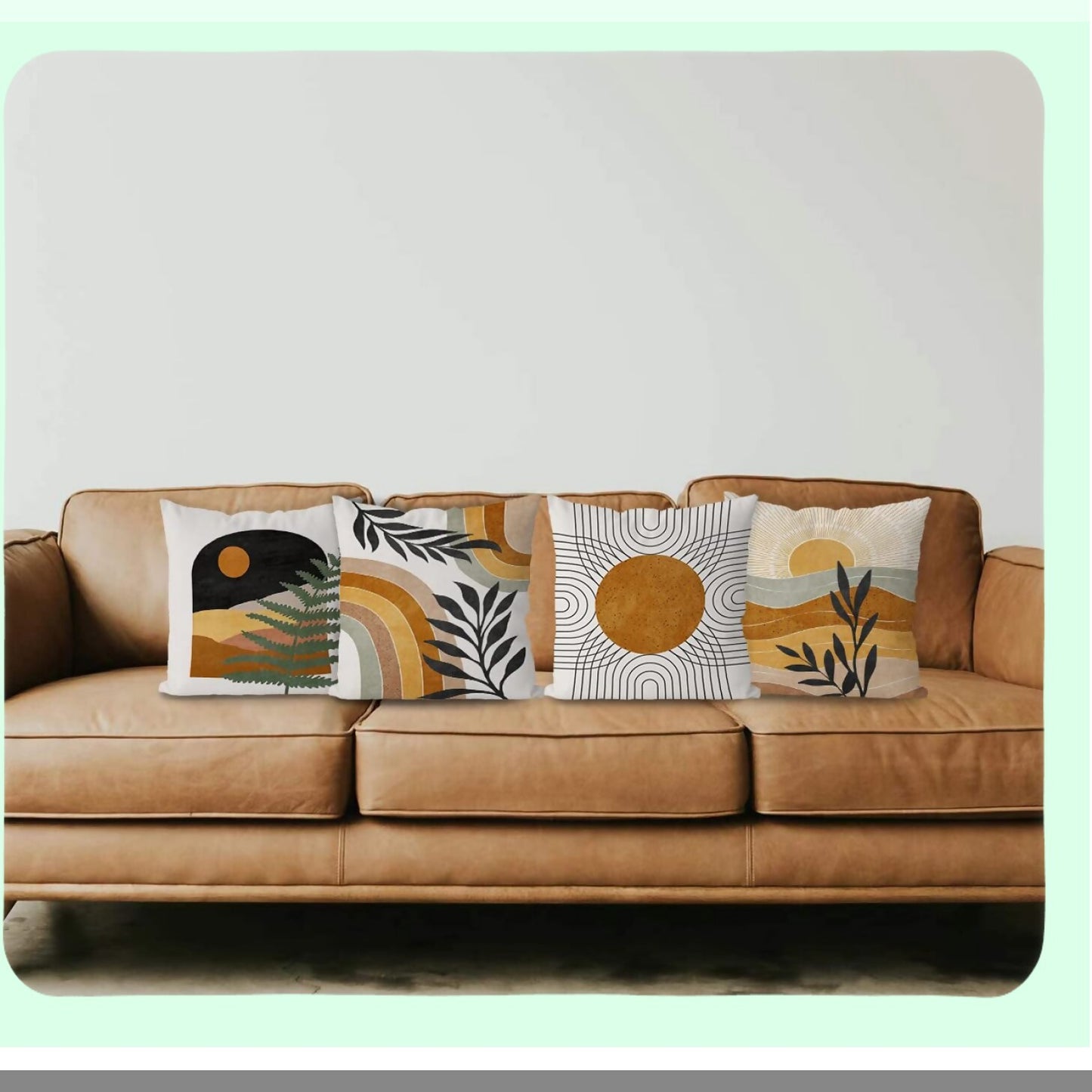 Sunset Botanical Mountain Pillow Covers - Set of 4 | Boho Nature Landscape Throw Pillow Cases for Home Bedroom Decor - Ideal Gifts for Women and Girls