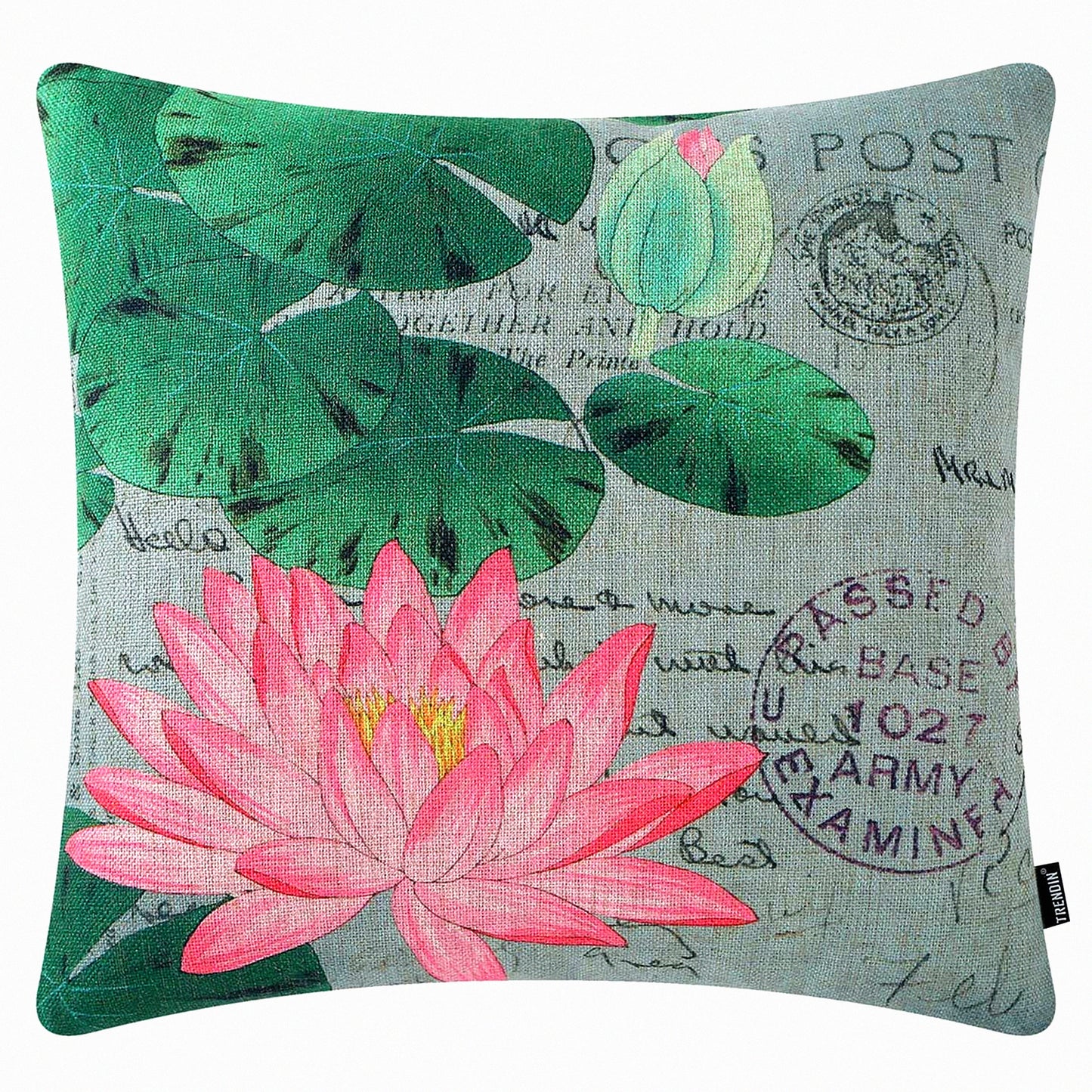 Floral Bliss Pillow Cover - 18x18 Inch Square Cushion Case for Sofa, Couch, Armchair - Decorative Lotus Flower Throw Pillowcase - PL818TR
