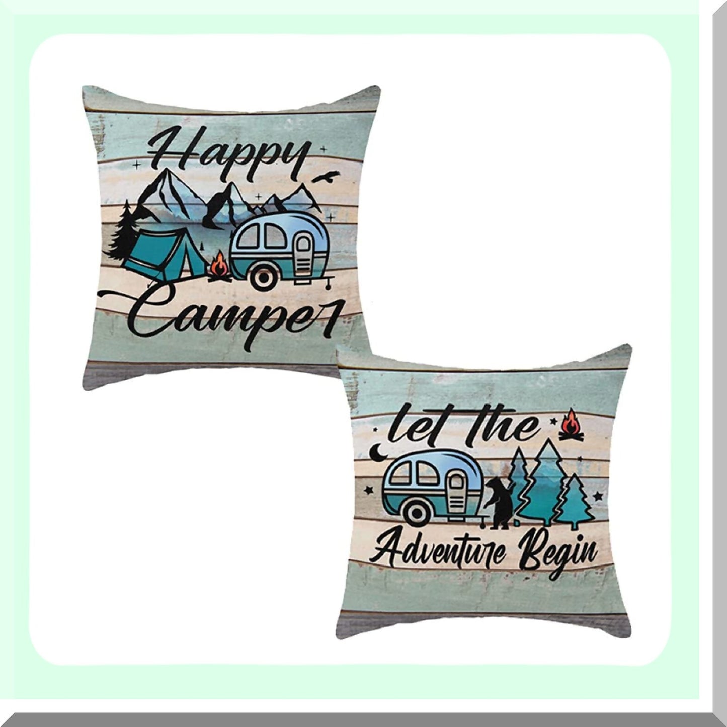 Vintage Camper Adventure Pillowcase Set - Decorative Camping Pillow Covers for Outdoor Travel - RV Couch Living Room Decor - Happy Camper Gifts