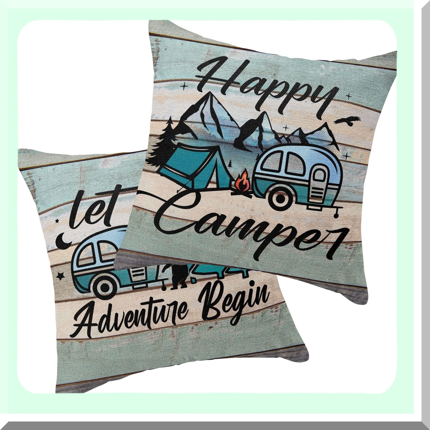 Vintage Camper Adventure Pillowcase Set - Decorative Camping Pillow Covers for Outdoor Travel - RV Couch Living Room Decor - Happy Camper Gifts