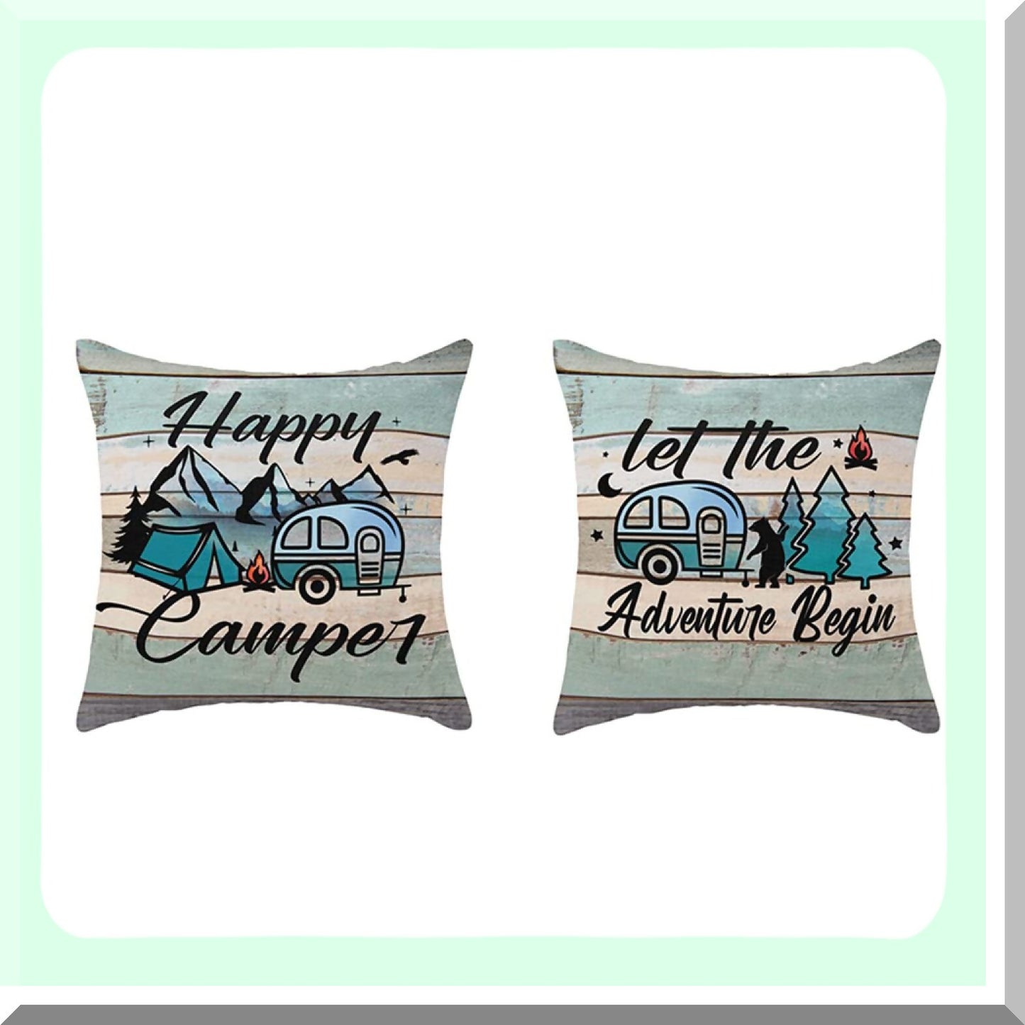 Vintage Camper Adventure Pillowcase Set - Decorative Camping Pillow Covers for Outdoor Travel - RV Couch Living Room Decor - Happy Camper Gifts