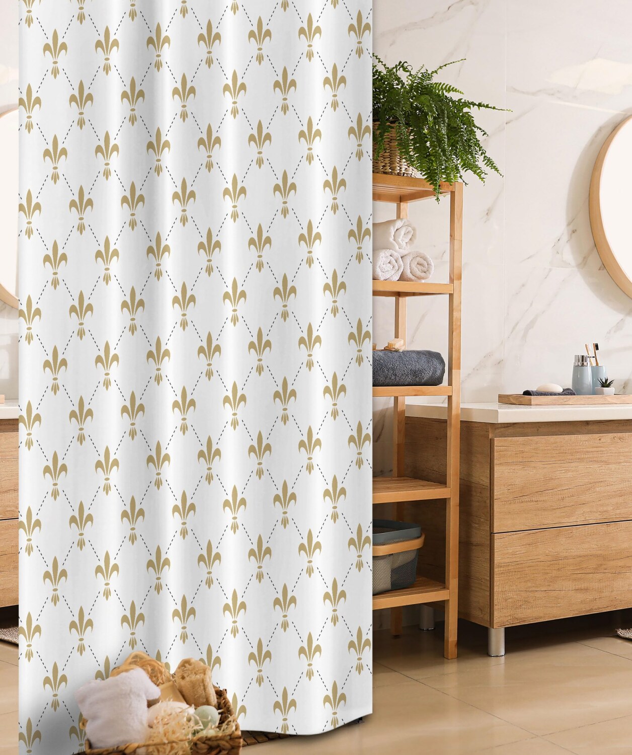 Fleur De Lis Shower Curtain 36x72 Yellow White