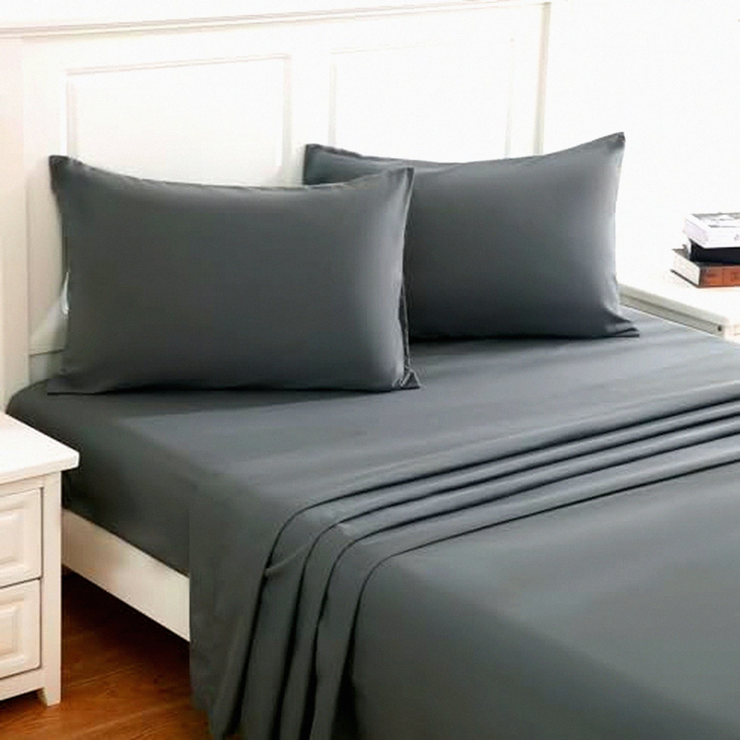 CoolLux Full Sheet Set - Ultra Soft 1800 Series Luxury Cooling Sheets in Dark Grey - 100% Microfiber, Breathable, Wrinkle Free - 4PC Full Size Bedding