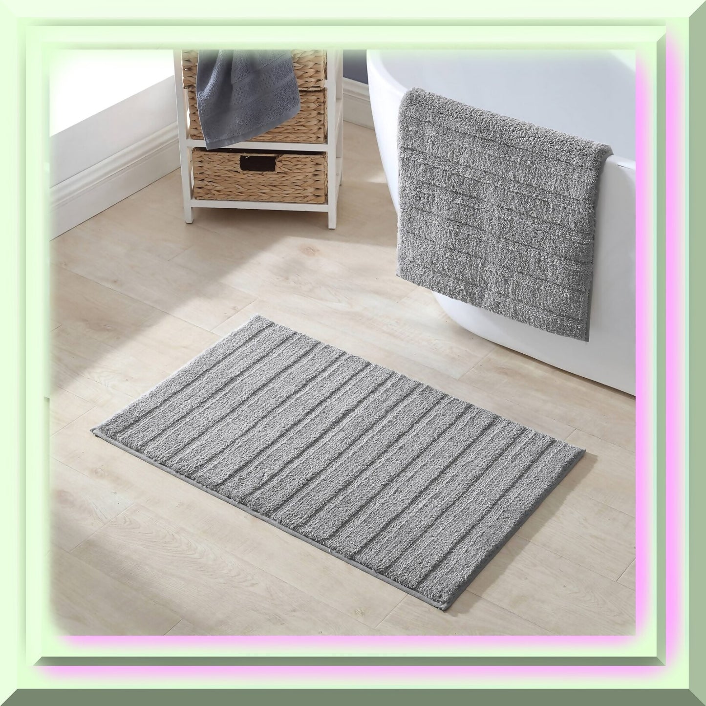 2 Piece Grey Bathroom Rug Set