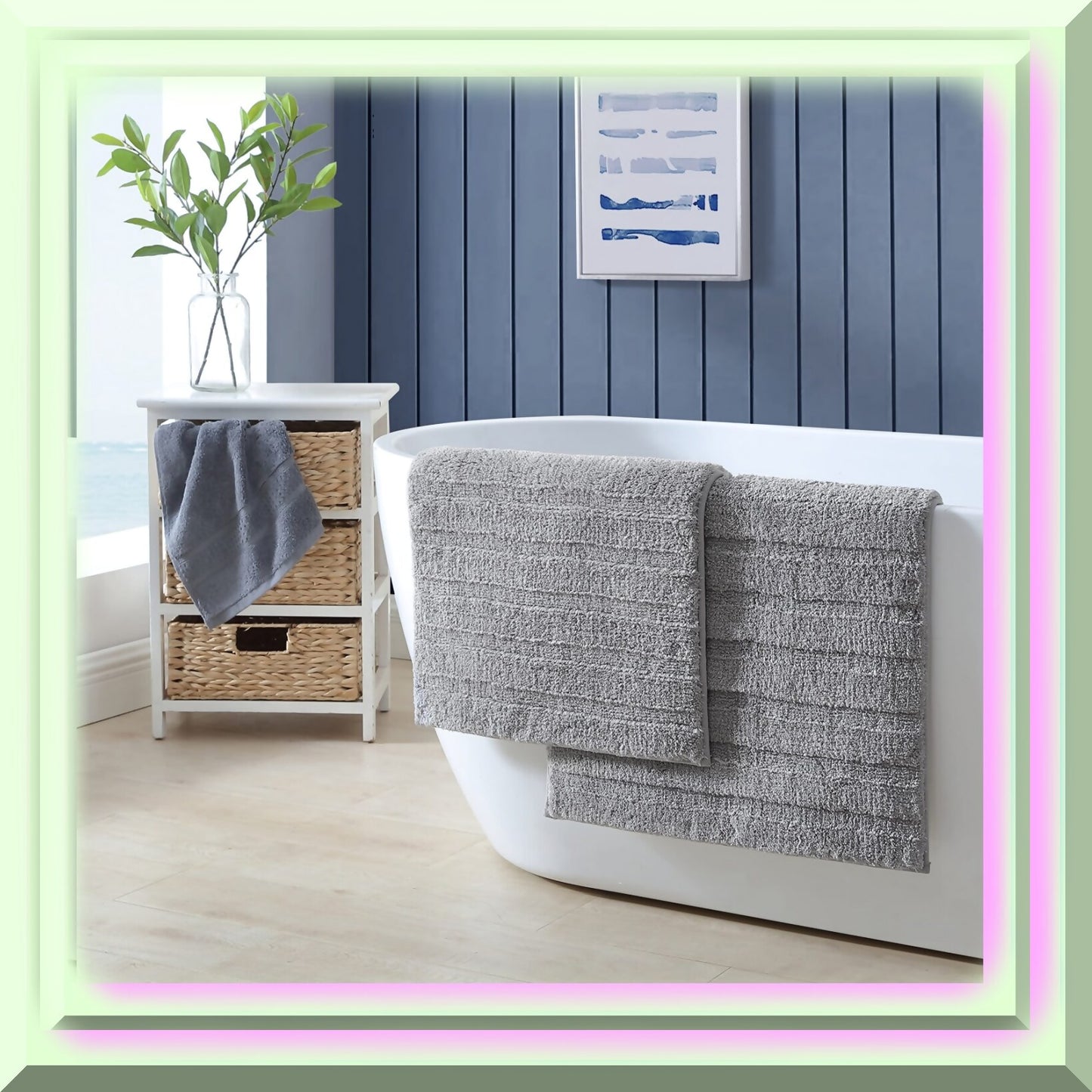 2 Piece Grey Bathroom Rug Set