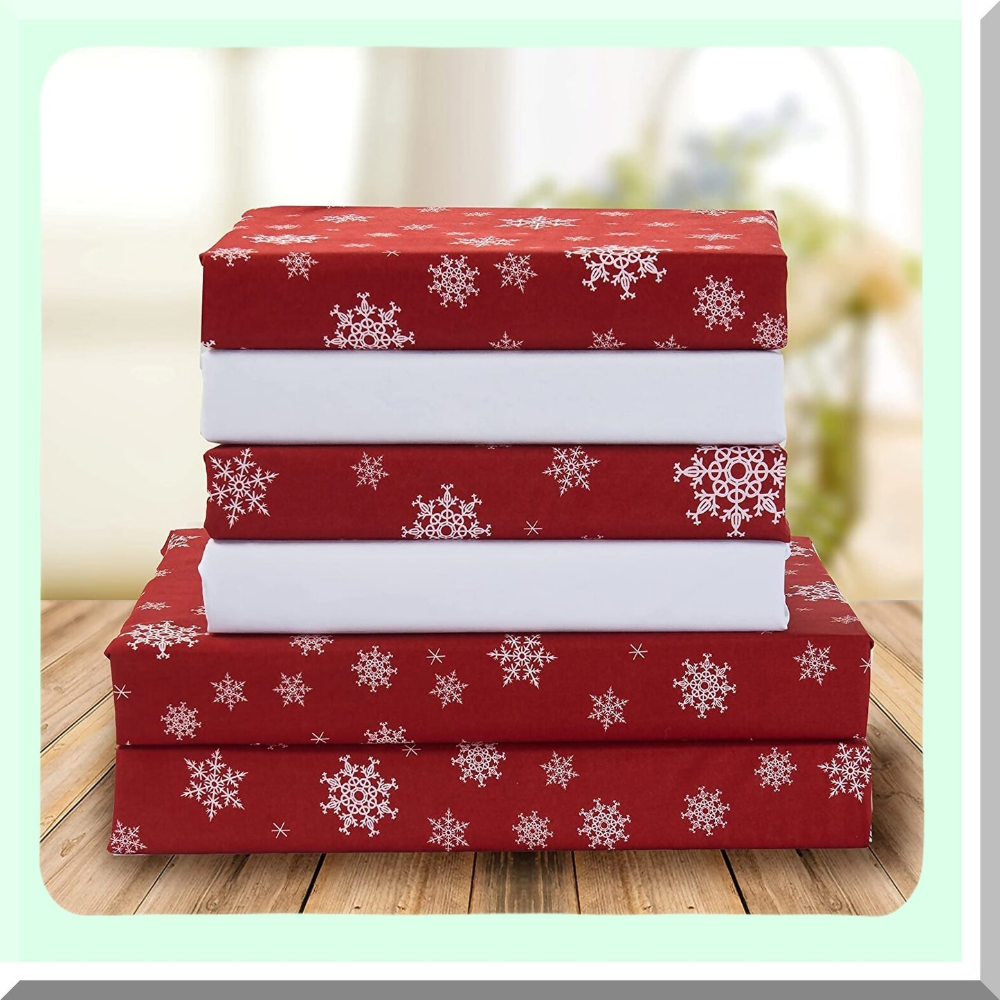 Holiday Bliss 1500 Luxury Microfiber Bedding Set - Cal Snowflake-Burgundy - Softness Wrinkle Fade Resistant - Premium Hotel Quality - 6-Piece