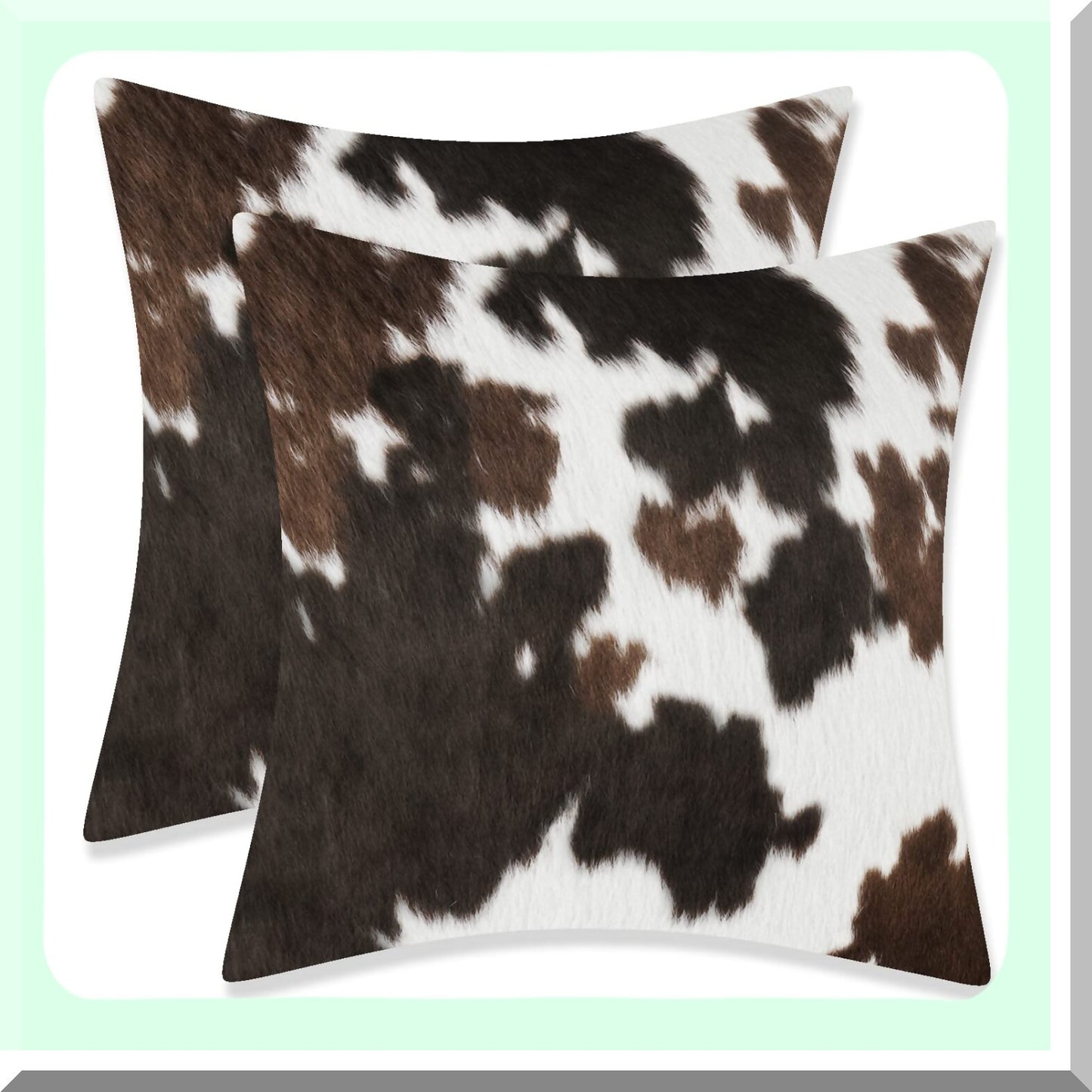 Cowhide Farmhouse Pillow Set - Western Cow Print Pillow Covers 18x18 Inch in Brown, Black, and White - Set of 2 Animal Print Pillow Cases for Home Decor
