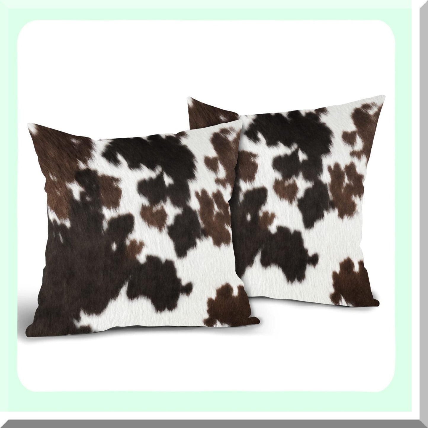Cowhide Farmhouse Pillow Set - Western Cow Print Pillow Covers 18x18 Inch in Brown, Black, and White - Set of 2 Animal Print Pillow Cases for Home Decor