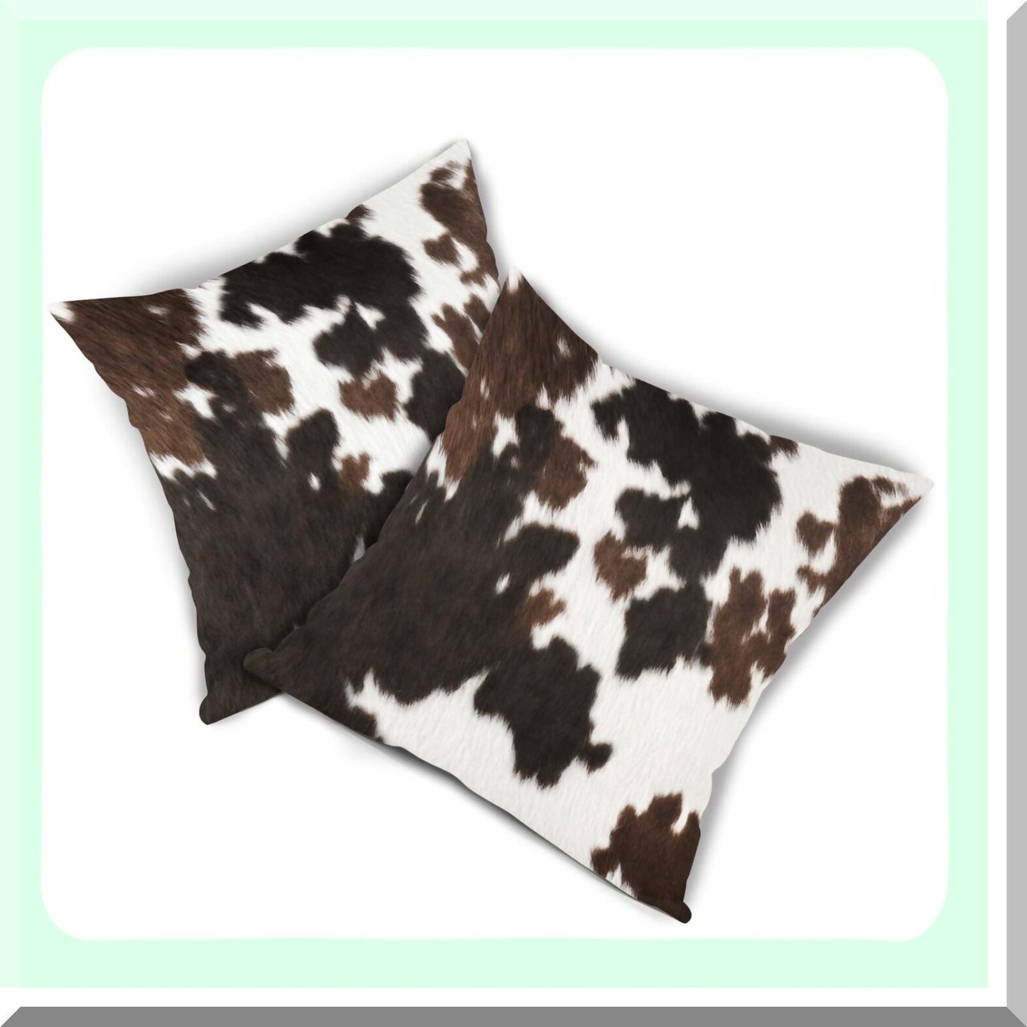 Cowhide Farmhouse Pillow Set - Western Cow Print Pillow Covers 18x18 Inch in Brown, Black, and White - Set of 2 Animal Print Pillow Cases for Home Decor