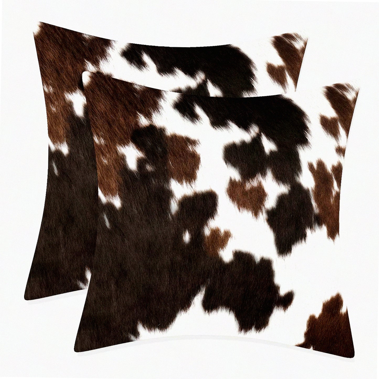 Cowhide Farmhouse Pillow Set - Western Cow Print Pillow Covers 18x18 Inch in Brown, Black, and White - Set of 2 Animal Print Pillow Cases for Home Decor