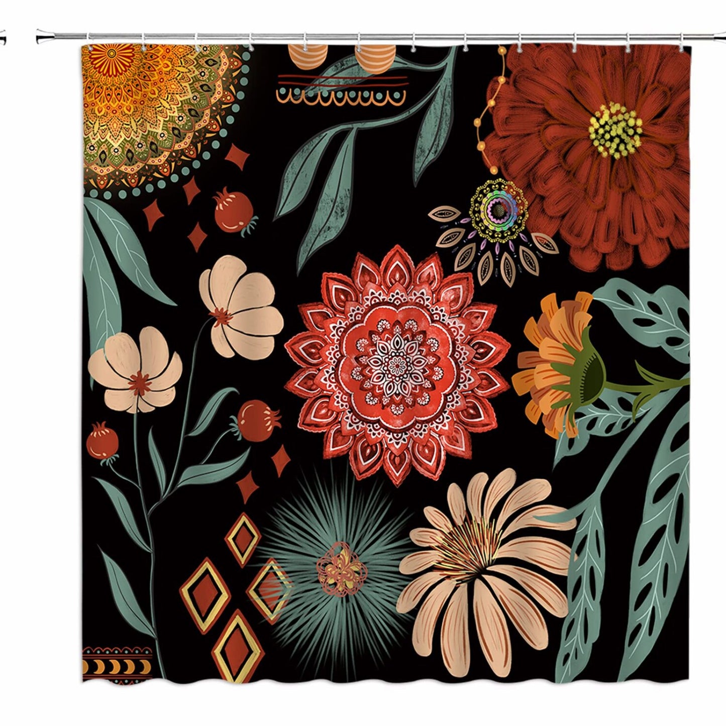 Boho Floral Shower Curtain 70x70 Inches