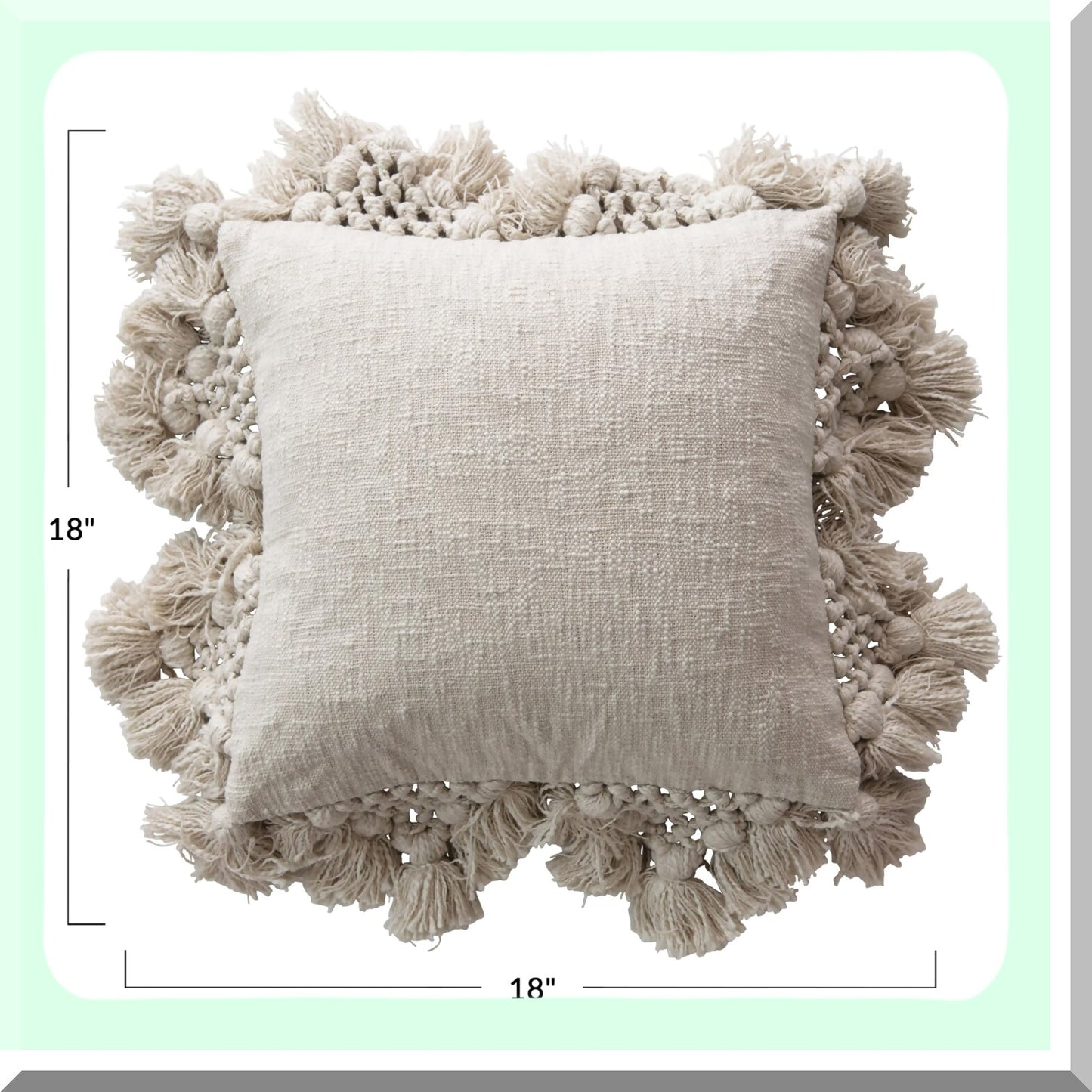 Crochet Comfort Cotton Pillow - Cream, Slub Texture, Tassel Detail, 1 Count Pack, Soft Support for Home Decor, Cozy Accent Piece