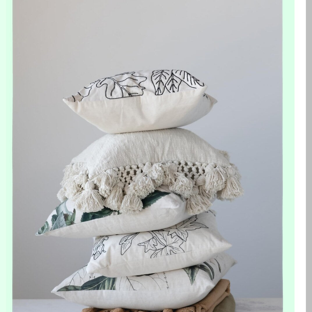 Crochet Comfort Cotton Pillow - Cream, Slub Texture, Tassel Detail, 1 Count Pack, Soft Support for Home Decor, Cozy Accent Piece