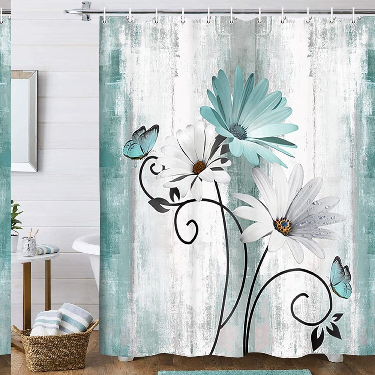 Rustic Farmhouse Shower Curtain 70x70in with 12 Hooks