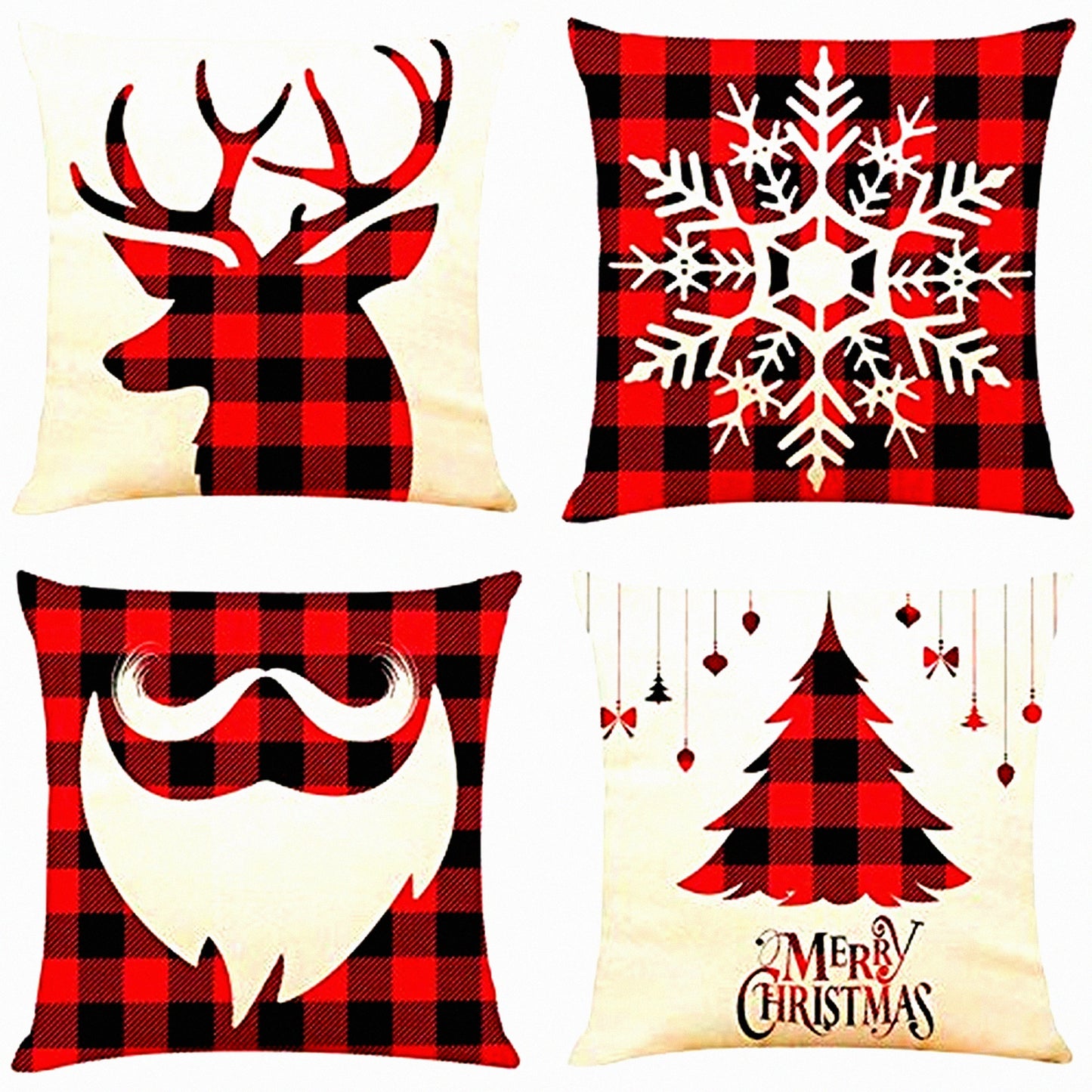 Decorative Cotton Linen Throw Pillow Covers Set - 18"x18" Square Cushion Cases for Sofa, Couch, Bed, Car - Pack of 4