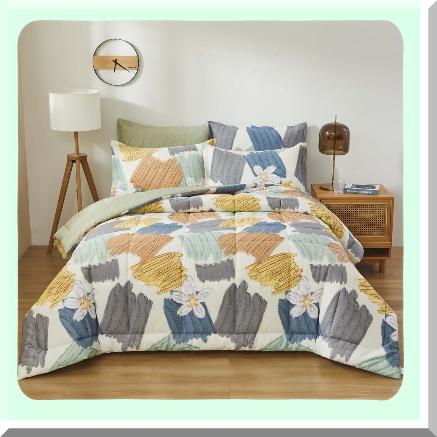 Graffiti Flower Doodle Comforter Set - Queen Size Lightweight Bedding, Modern Abstract Thin Comforter, Down Alternative, Summer Bed Set - Beige, 3Pcs
