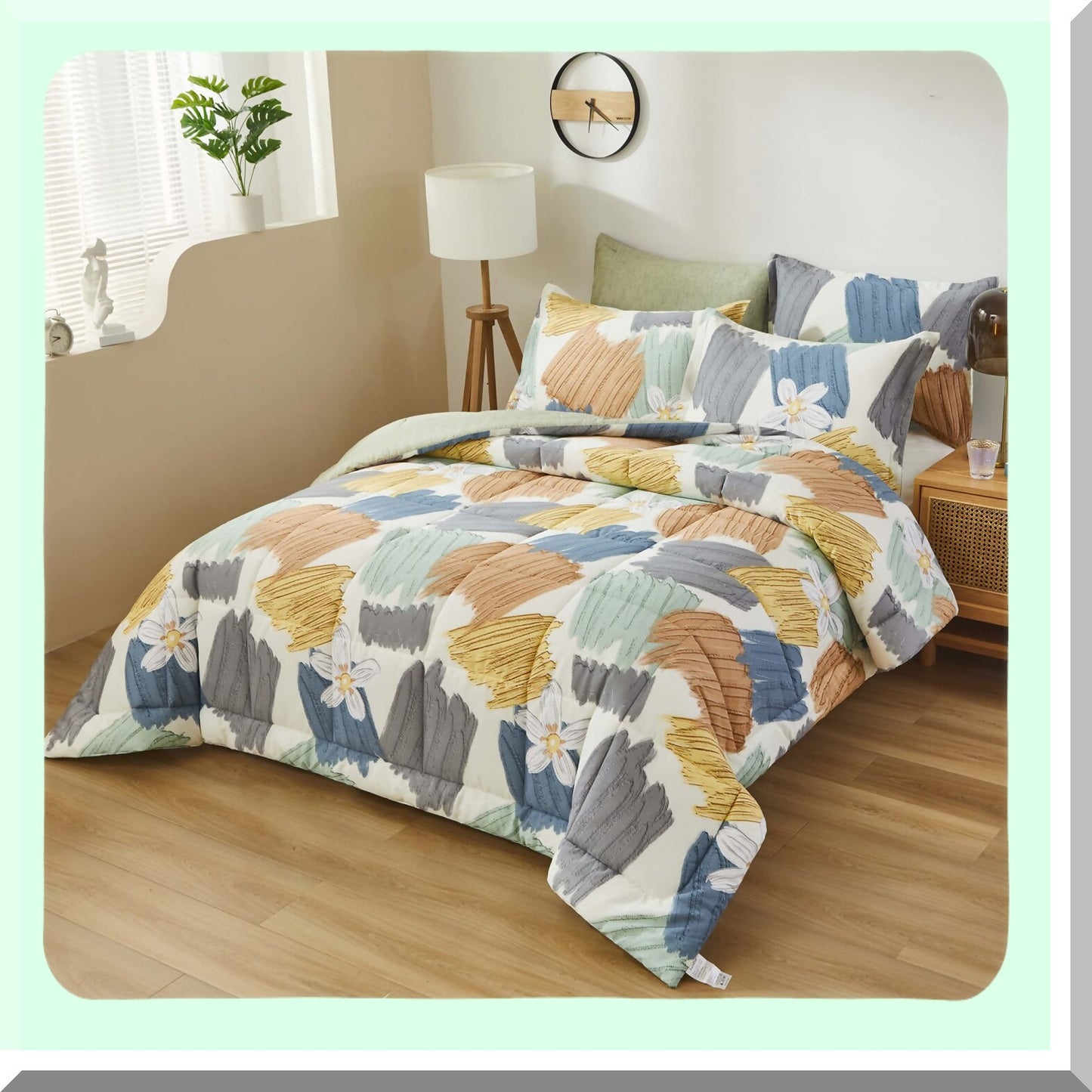Graffiti Flower Doodle Comforter Set - Queen Size Lightweight Bedding, Modern Abstract Thin Comforter, Down Alternative, Summer Bed Set - Beige, 3Pcs
