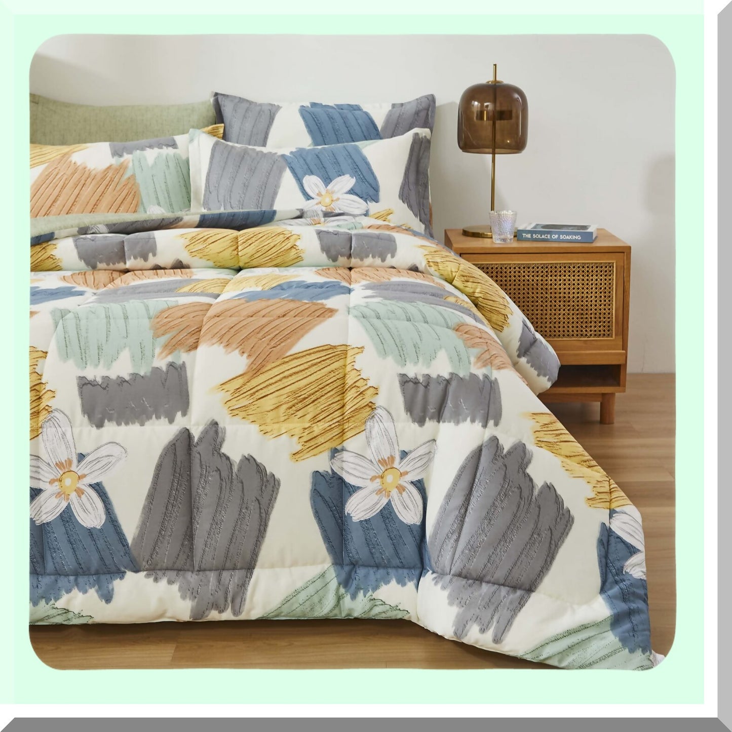 Graffiti Flower Doodle Comforter Set - Queen Size Lightweight Bedding, Modern Abstract Thin Comforter, Down Alternative, Summer Bed Set - Beige, 3Pcs