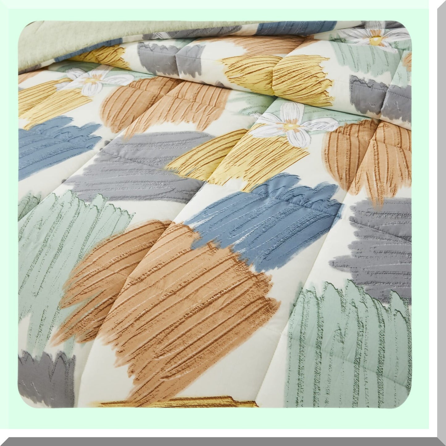 Graffiti Flower Doodle Comforter Set - Queen Size Lightweight Bedding, Modern Abstract Thin Comforter, Down Alternative, Summer Bed Set - Beige, 3Pcs