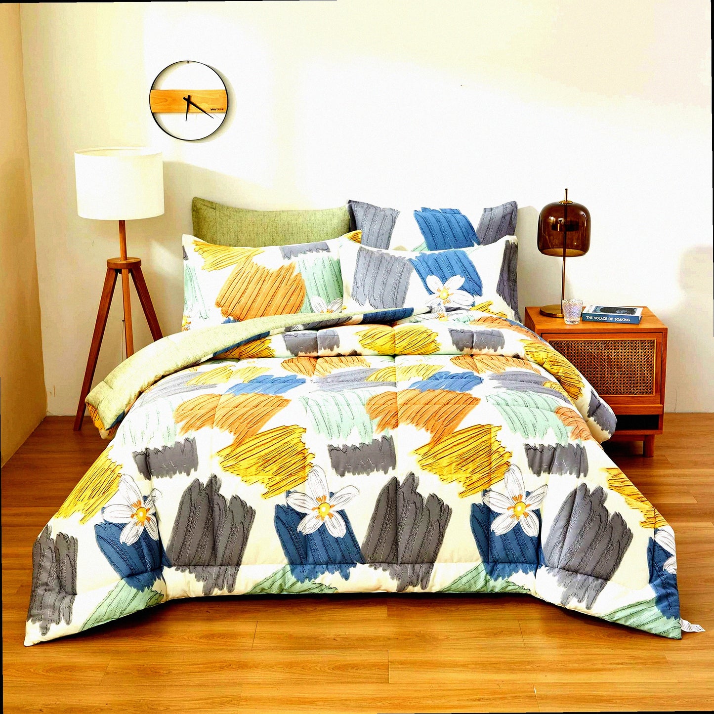 Graffiti Flower Doodle Comforter Set - Queen Size Lightweight Bedding, Modern Abstract Thin Comforter, Down Alternative, Summer Bed Set - Beige, 3Pcs