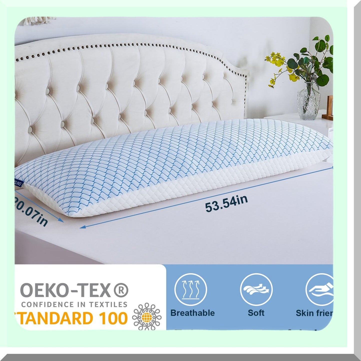 CoolDream Body Pillow - Shredded Memory Foam Long Pillow with Zippered Bamboo Cover for Side Sleepers. Perfect Bed Pillow for Adults.
