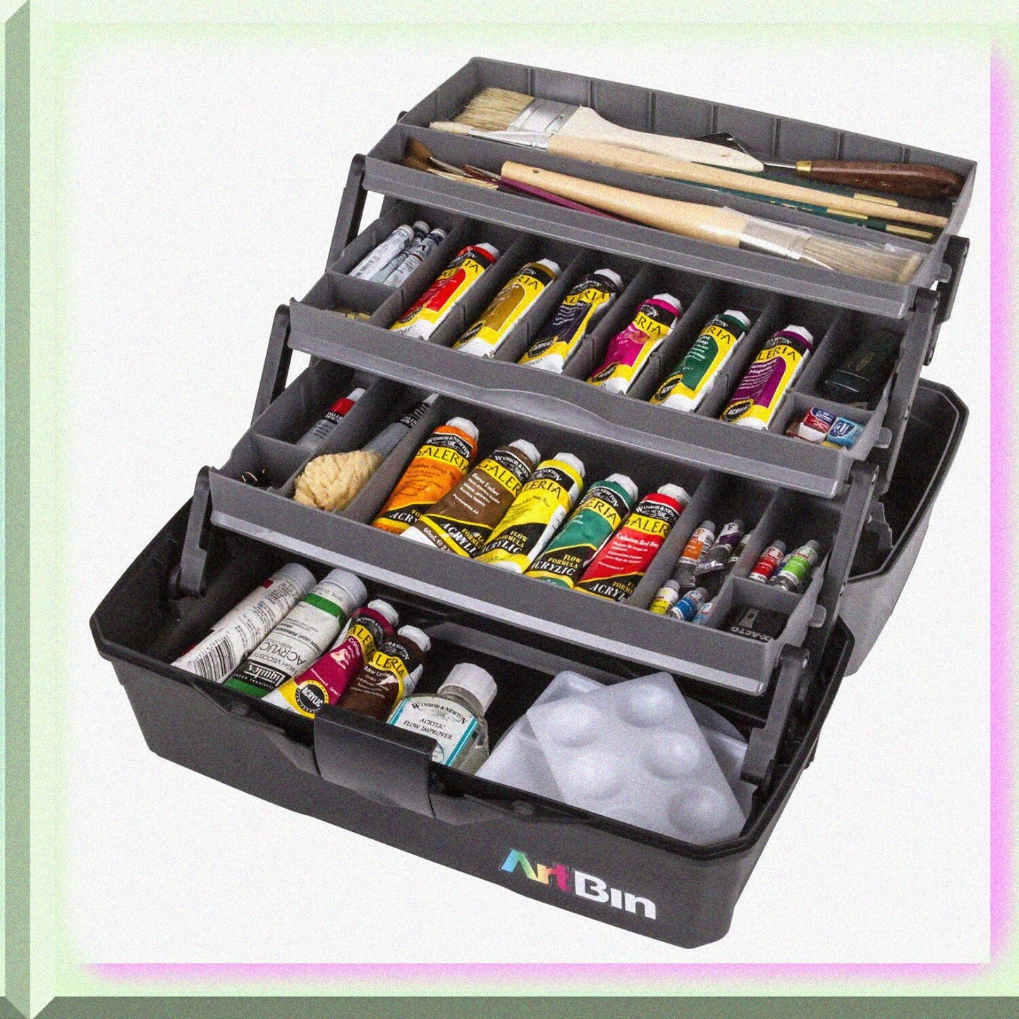 3-Tray Art Supply Box Gray/Black