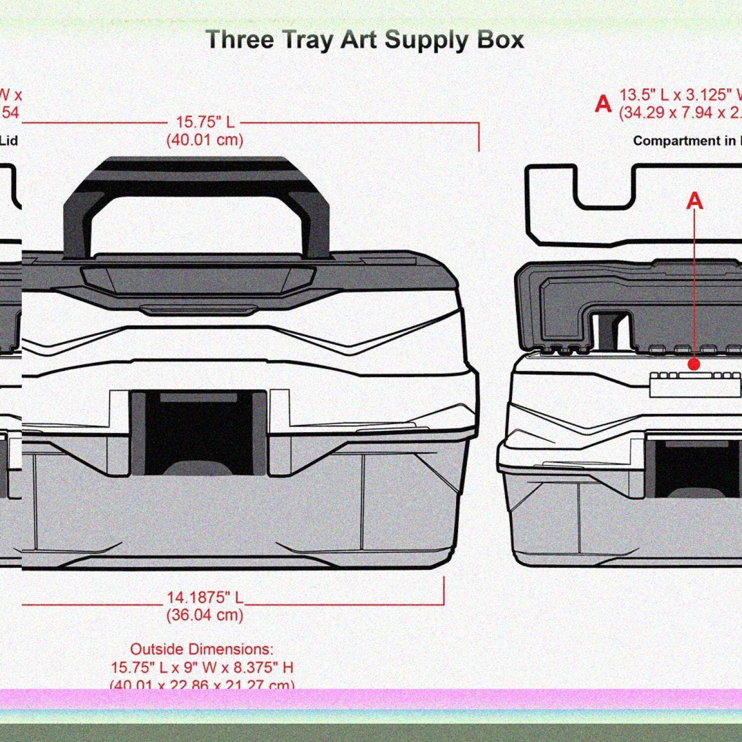 3-Tray Art Supply Box Gray/Black
