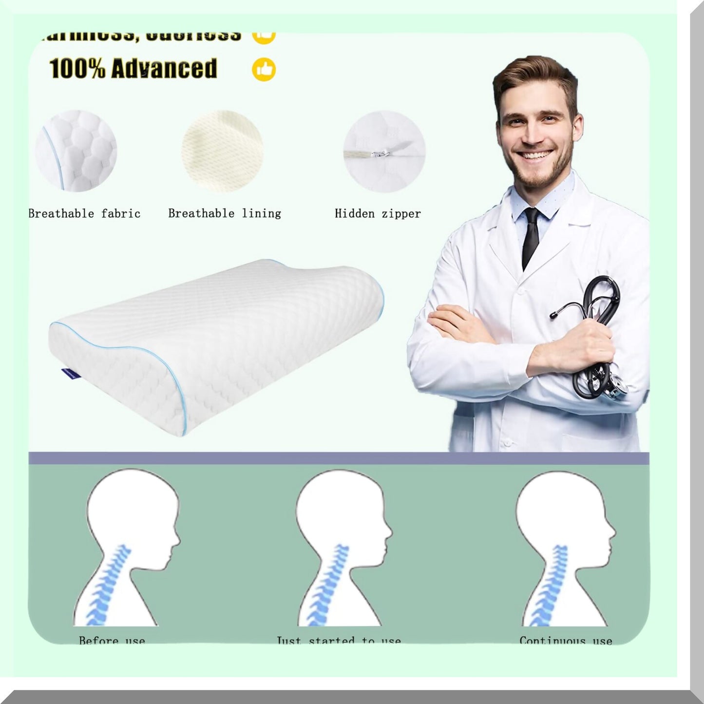 ComfortMax Memory Foam Neck Support Pillow - Orthopedic Ergonomic Pillow for Neck and Shoulder Pain Relief - Back, Side, and Stomach Sleeping Pillow with Removable Cover - Standard Size