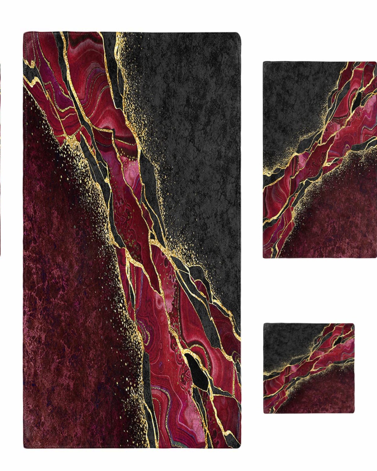 Marble Red Bath Towel Set 3 Pieces